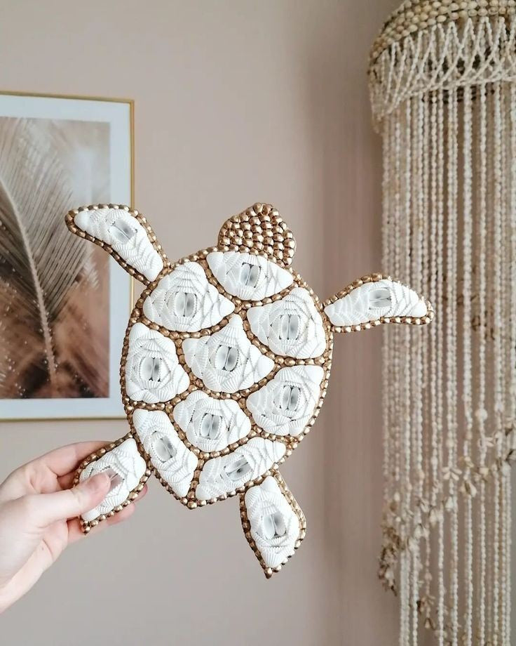 Sea Shell Tortoise Wall Hanging Décor – Coastal Handmade Art - Shellkrafts