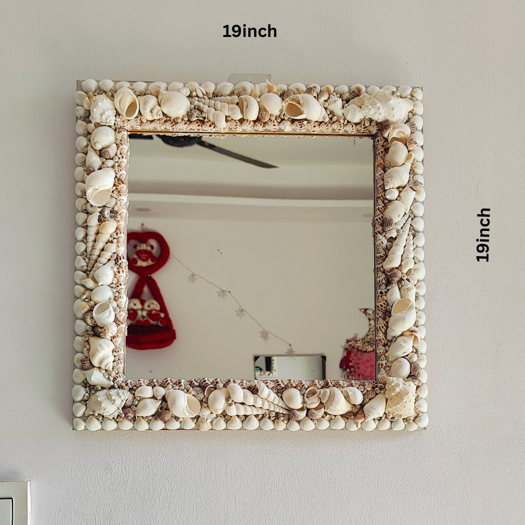 Handcrafted Seashell Square Mirror 18x18inch - Shellkrafts