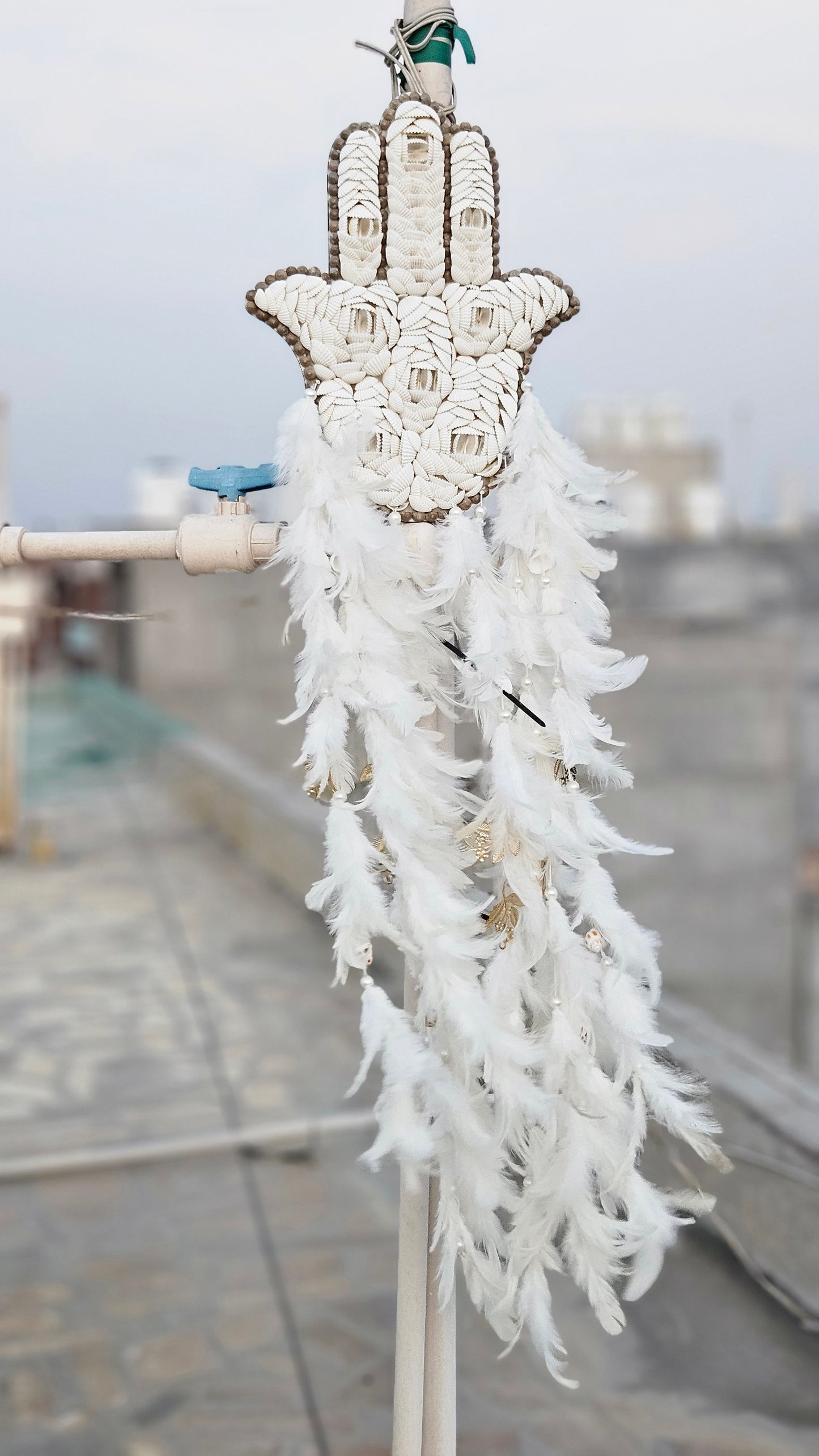 Hamsa Shell & Feather Dream Catcher – Symbol of Protection & Peace - Shellkrafts