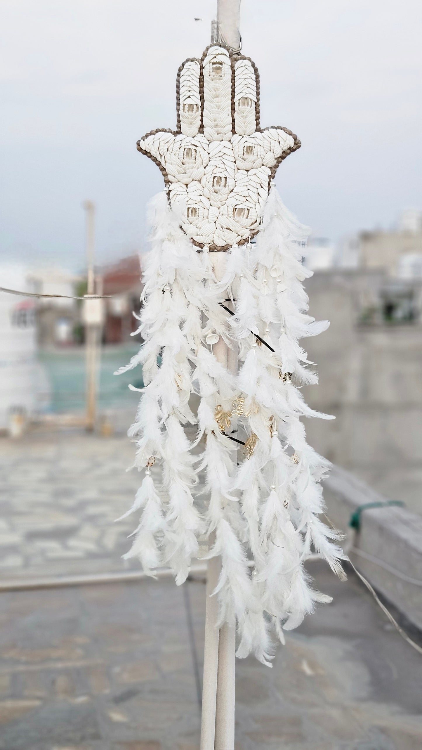Hamsa Shell & Feather Dream Catcher – Symbol of Protection & Peace - Shellkrafts