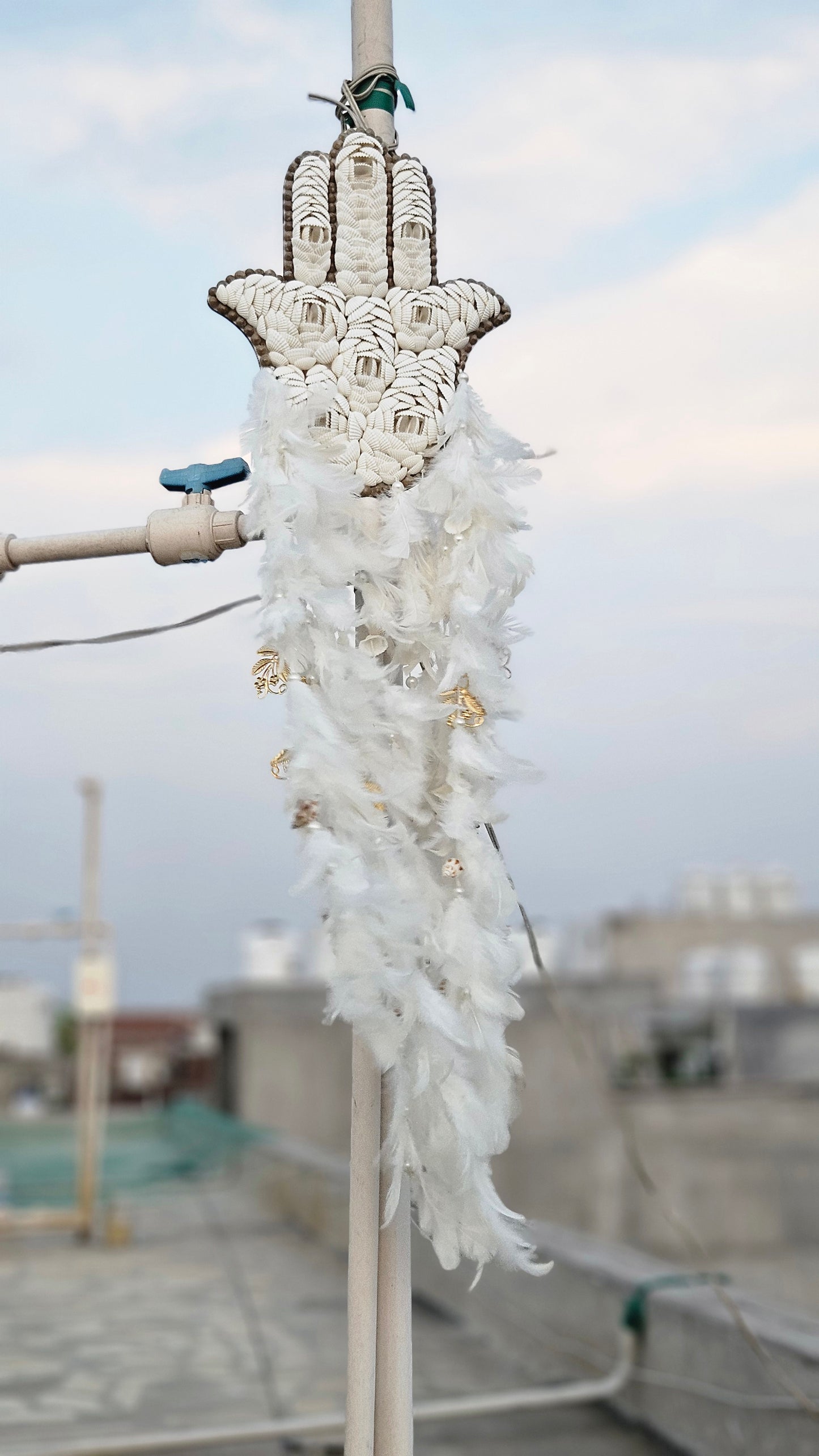 Hamsa Shell & Feather Dream Catcher – Symbol of Protection & Peace - Shellkrafts