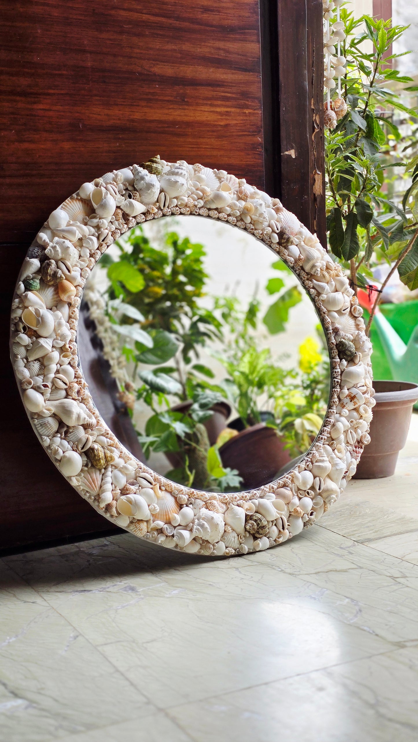 Handcrafted Round Sea Shell Mirror – Coastal Wall Decor 18inch - Shellkrafts