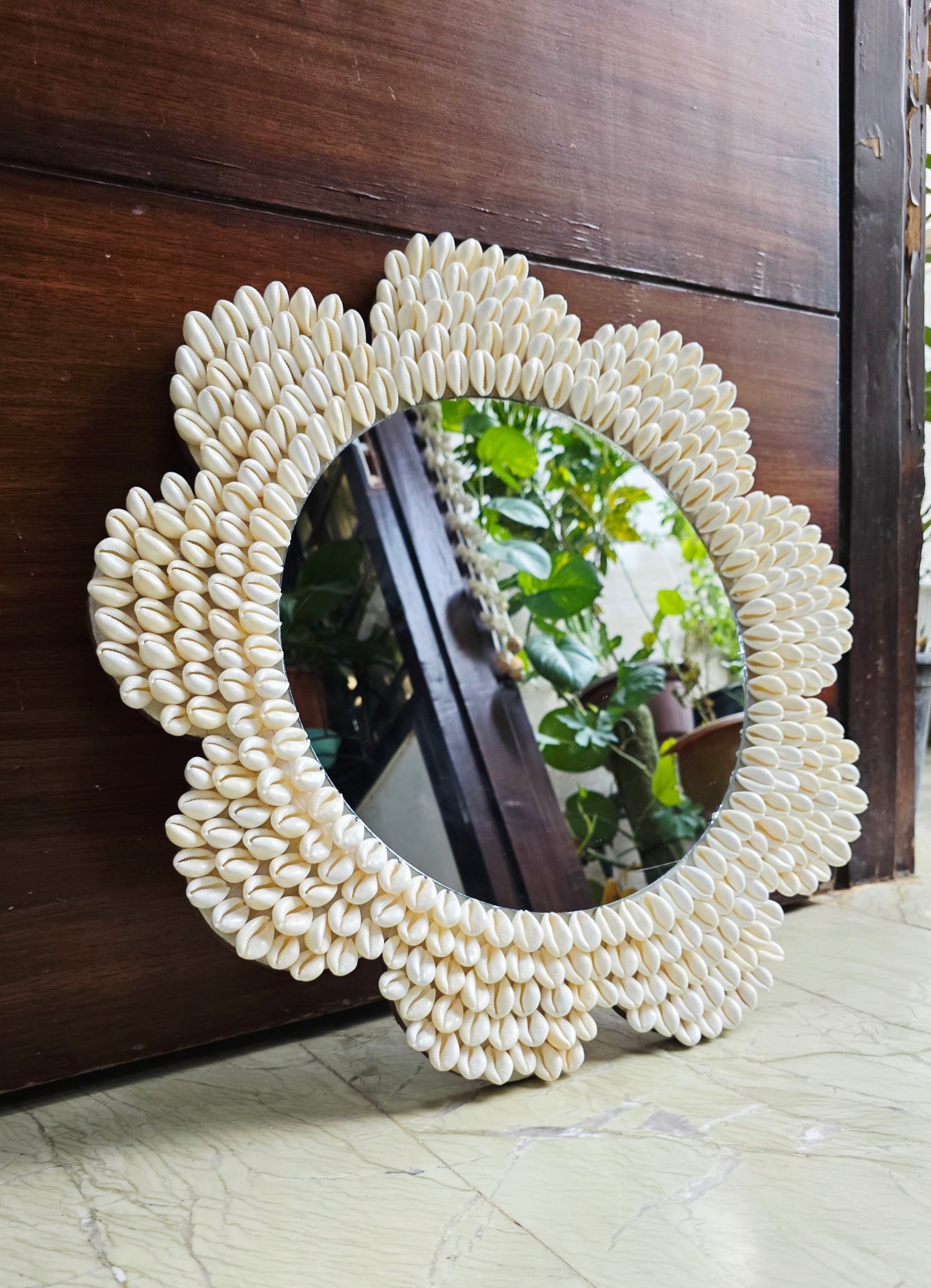 Handcrafted Seashell Wall Mirror – Coastal Boho Home Décor 18inch - Shellkrafts