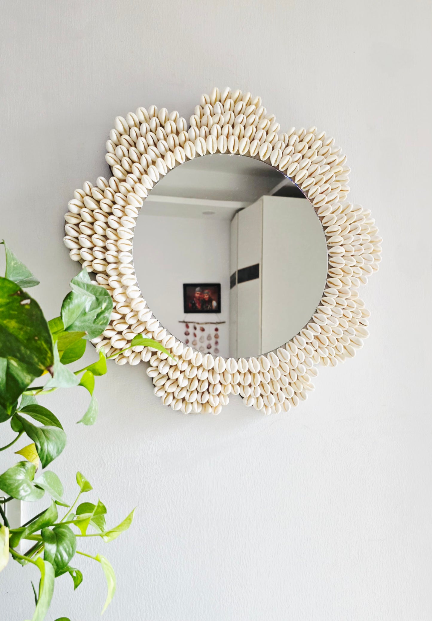 Handcrafted Seashell Wall Mirror – Coastal Boho Home Décor 18inch - Shellkrafts