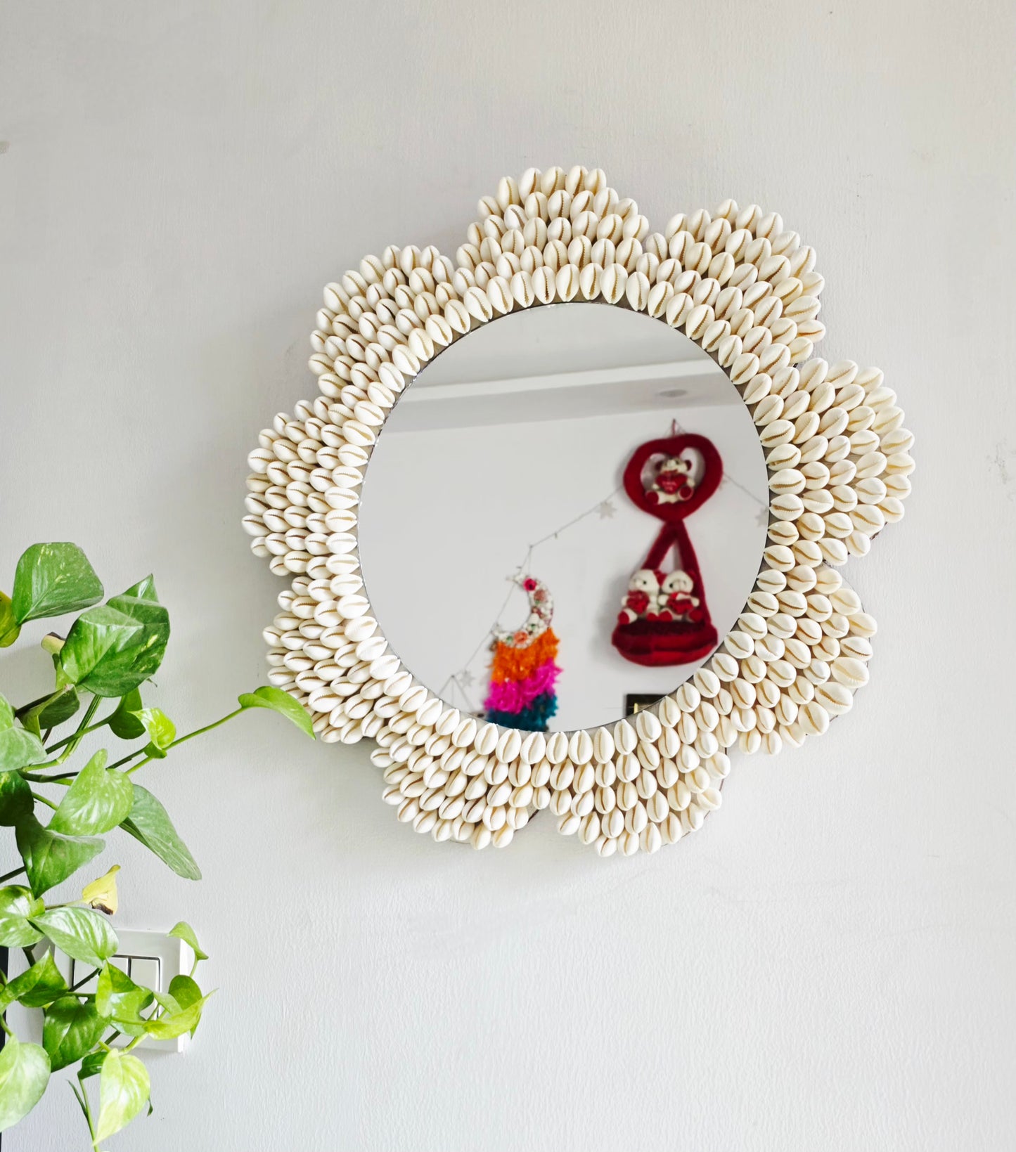 Handcrafted Seashell Wall Mirror – Coastal Boho Home Décor 18inch - Shellkrafts