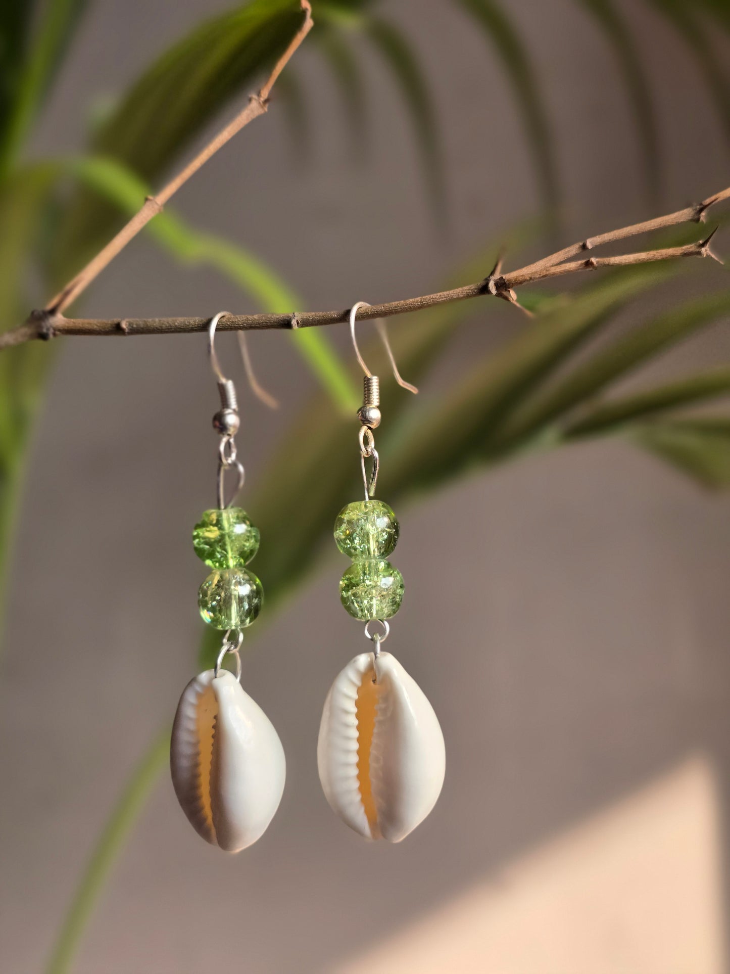 Crystal Green Bead Drop Earrings - Shellkrafts