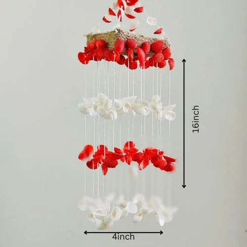 Red Mini sea shell Hanging for Home decor 15 inch - Shellkrafts