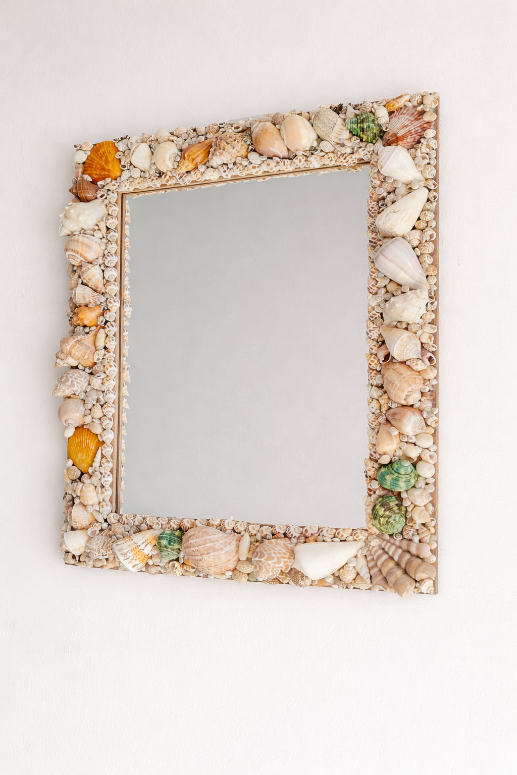 Handcrafted Square Seashell Mirror – Coastal Beach-Inspired Wall Décor 15x19Inch - Shellkrafts
