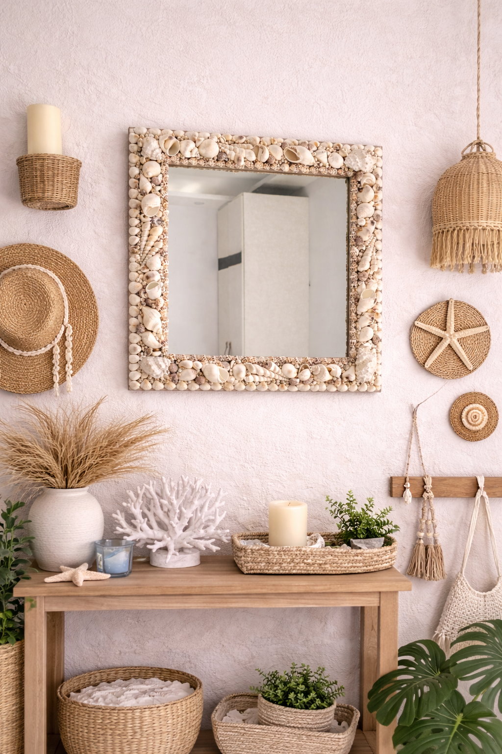 Handcrafted Seashell Square Mirror 18x18inch - Shellkrafts