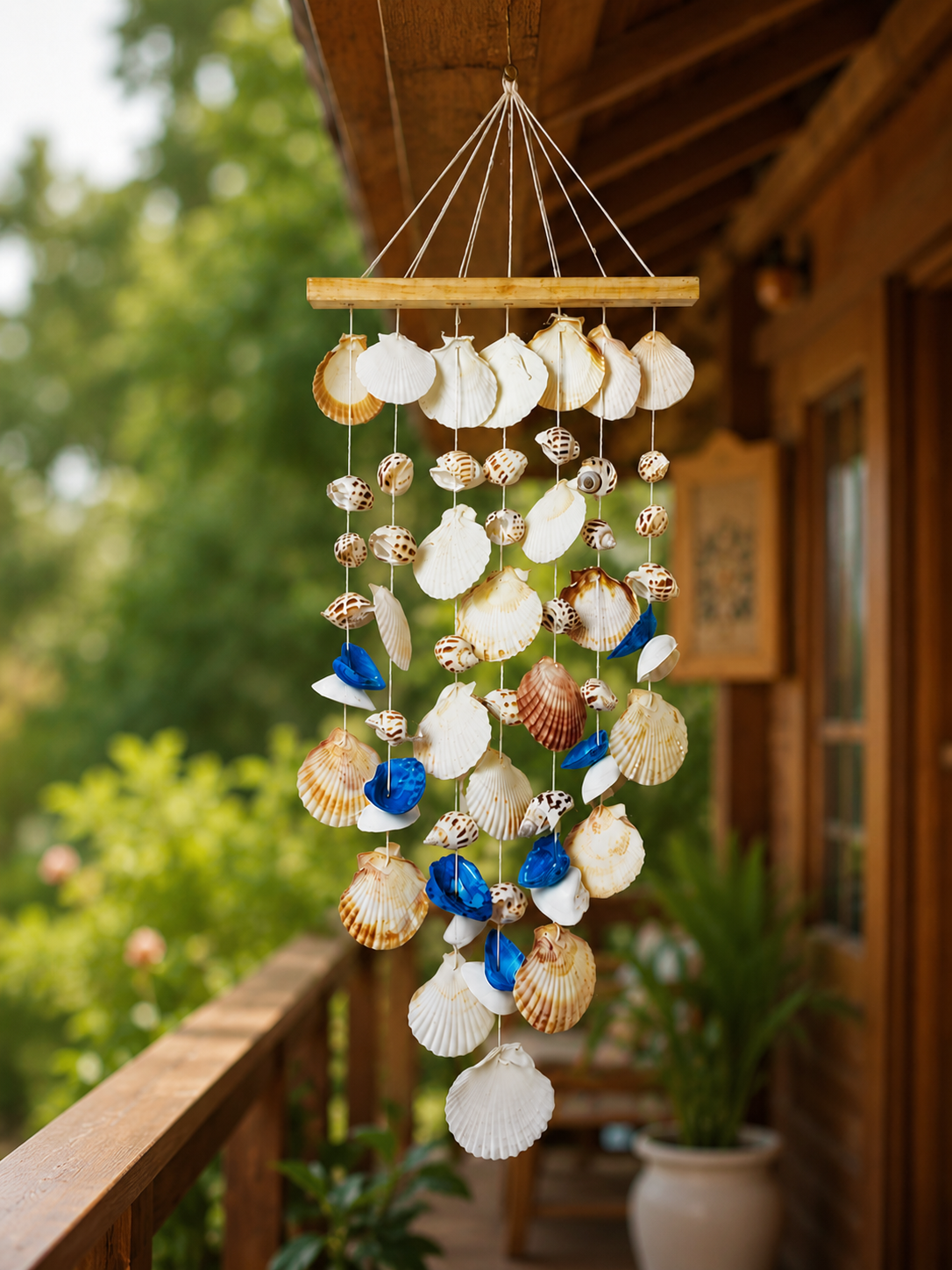 Wooden Mix sea shell windchime 25inch - Shellkrafts