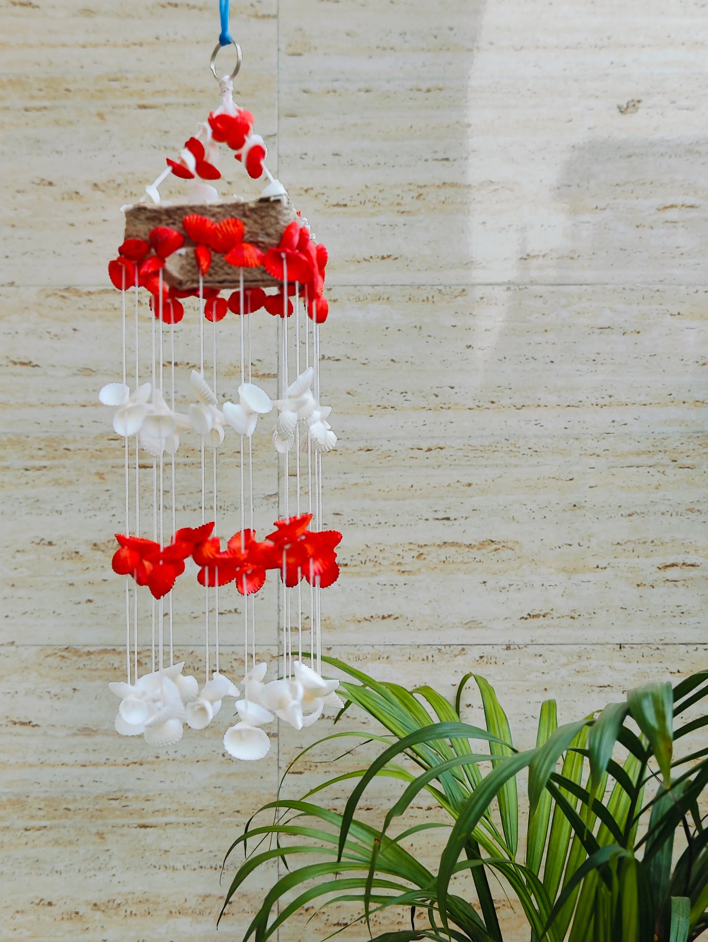 Red Mini sea shell Hanging for Home decor 15 inch - Shellkrafts