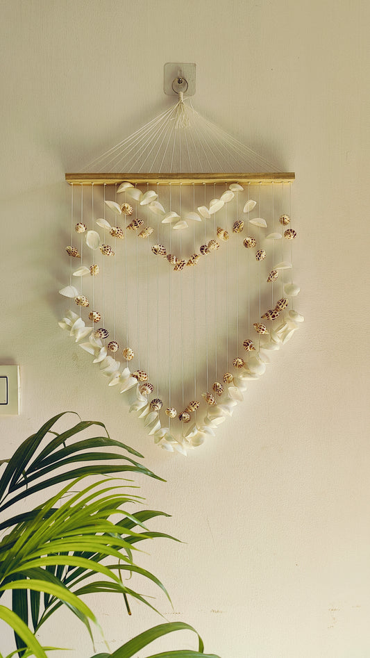 Heart-Shaped Sea Shell Wall Hanging – Coastal Boho Decorative Accent - Shellkrafts
