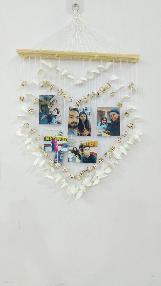 Personalized Heart-Shaped Sea Shell Wall Hanging with LED Lights and Photos - Shellkrafts