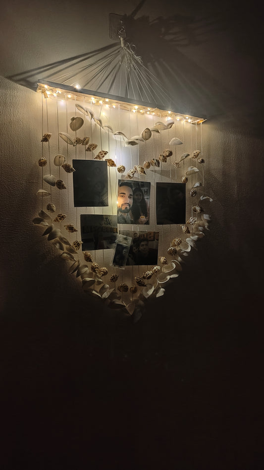 Heart-Shaped Seashell Photo Wall Hanging – Handcrafted Coastal memorable collage 17x23inch - Shellkrafts