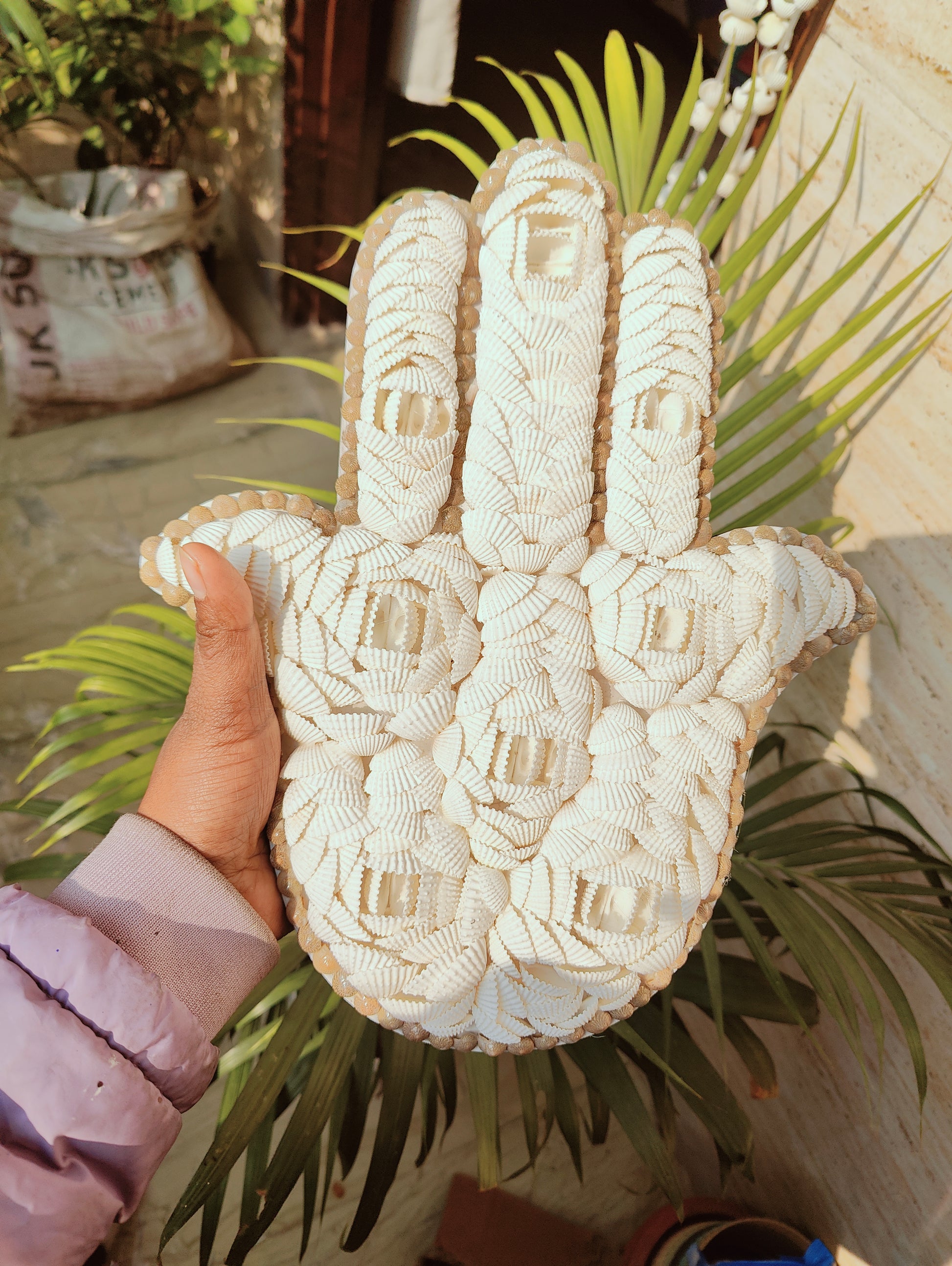 Handmade Decorative Seashell Hamsa Wall Hanging – Boho Home Decor - Shellkrafts