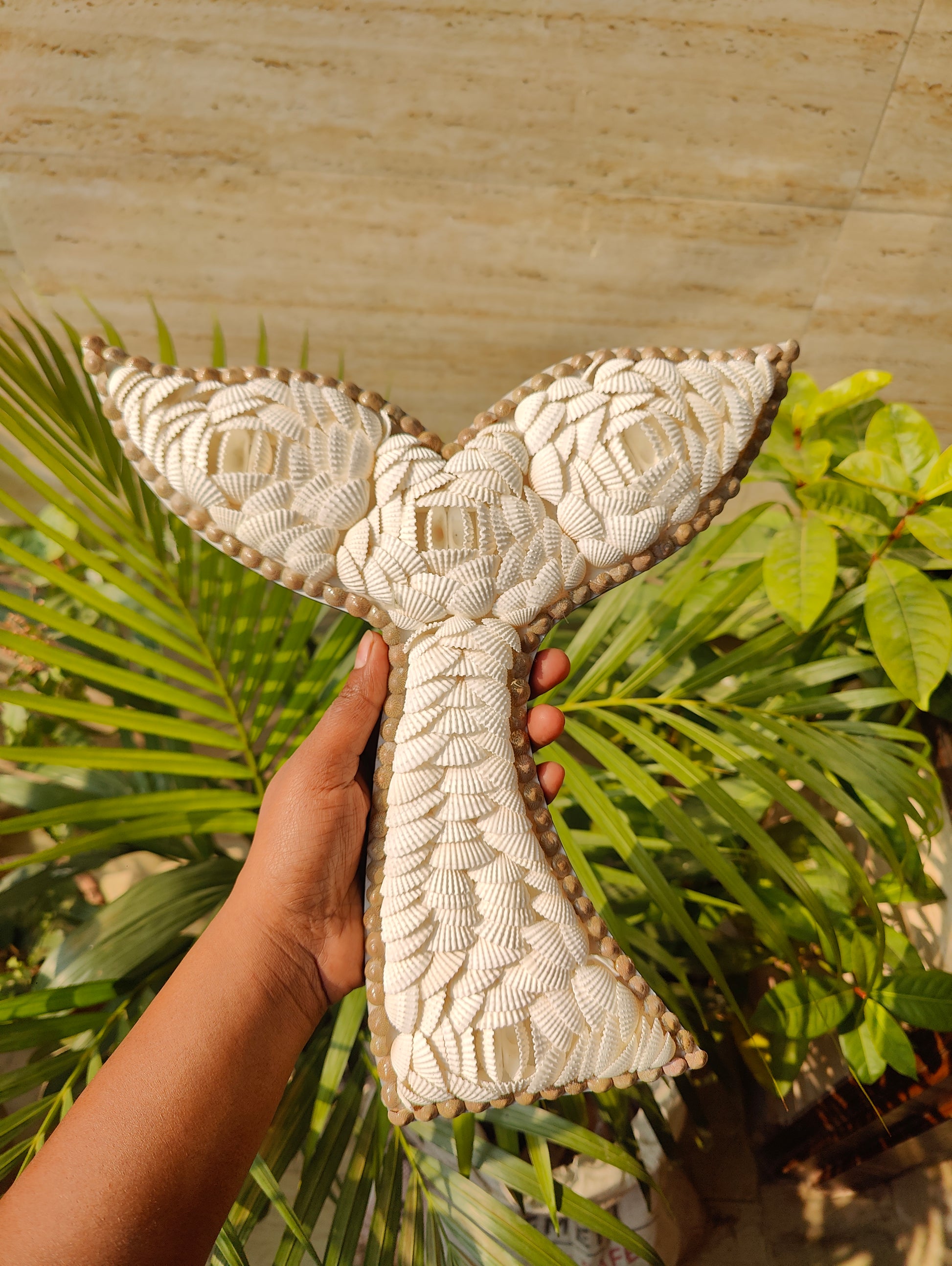 Handmade Seashell Mermaid Tail Décor – Coastal Boho Accent Piece - Shellkrafts