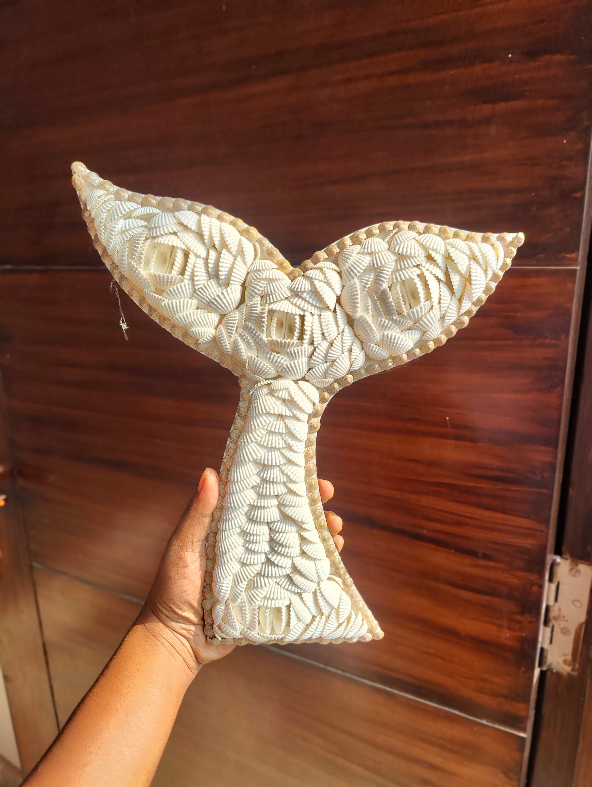 Handmade Seashell Mermaid Tail Décor – Coastal Boho Accent Piece - Shellkrafts