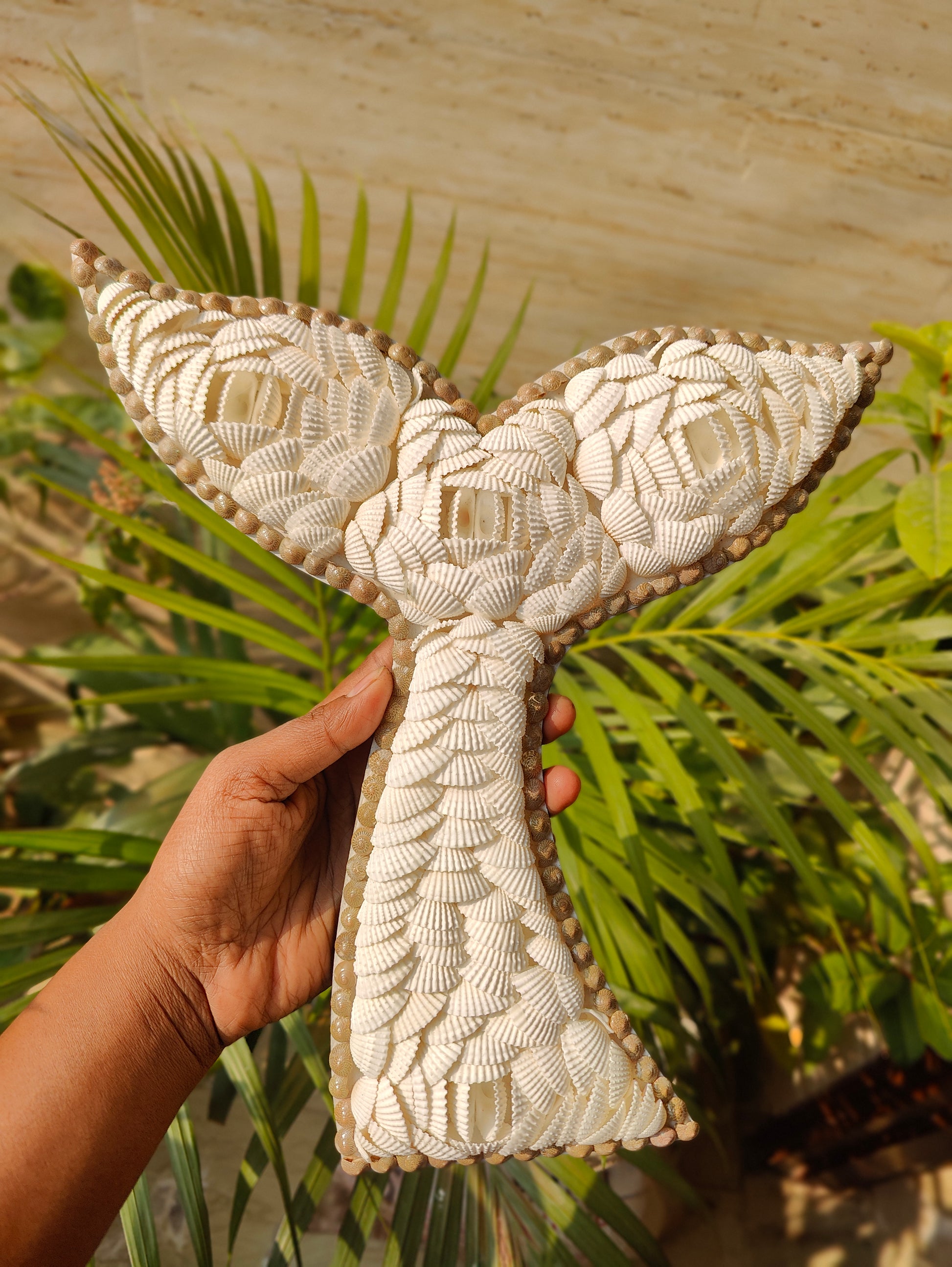 Handmade Seashell Mermaid Tail Décor – Coastal Boho Accent Piece - Shellkrafts