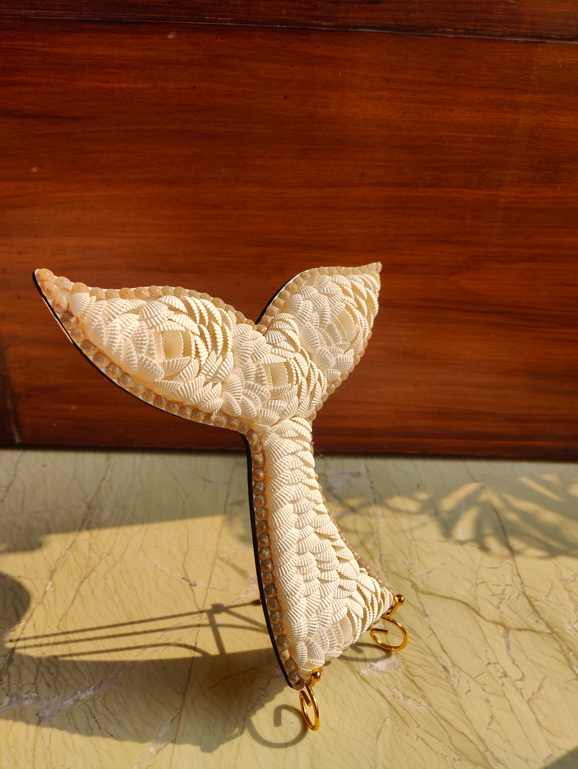 Handmade Seashell Mermaid Tail Décor – Coastal Boho Accent Piece - Shellkrafts