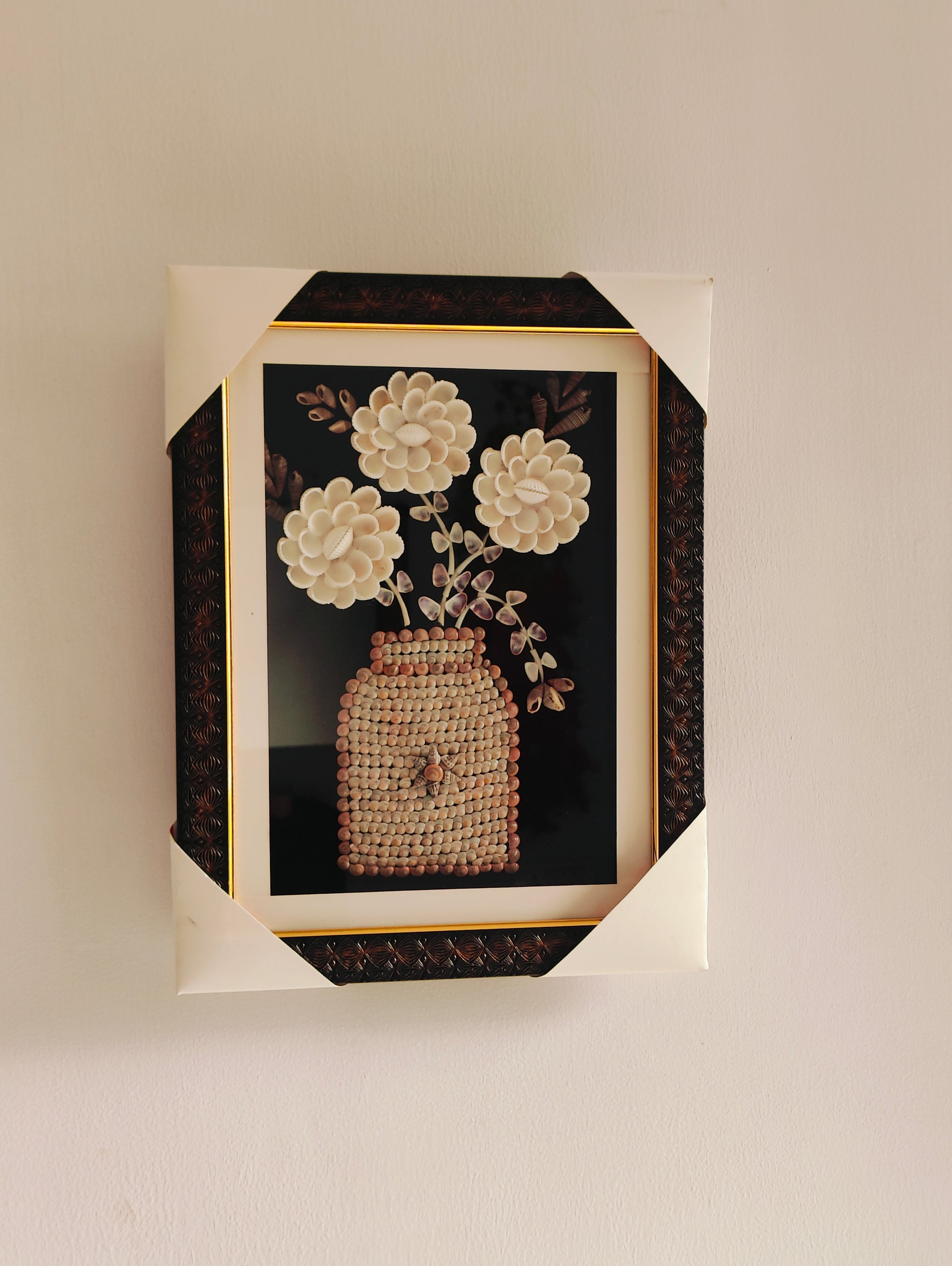 Elegant Handcrafted Seashell Flower Art with Ornate Frame - Shellkrafts
