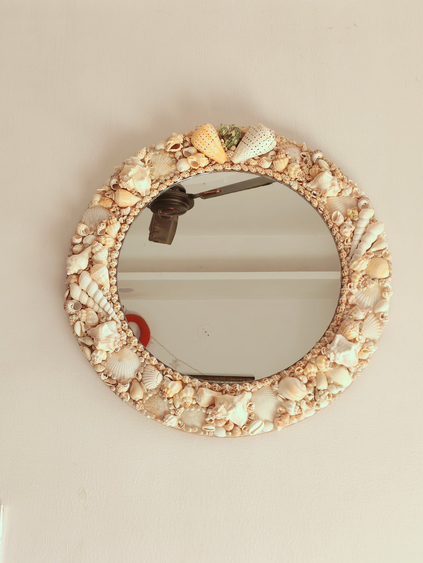 Handcrafted Seashell Round Mirror – Coastal Nautical Wall Décor 17inch