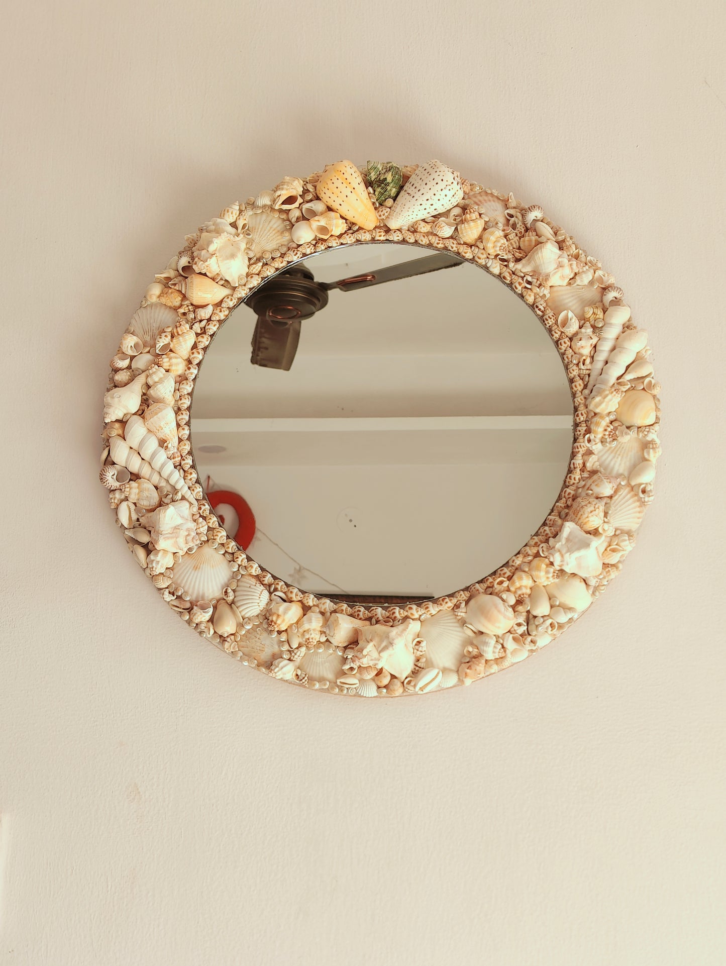 Handcrafted Seashell Round Mirror – Coastal Nautical Wall Décor 17inch