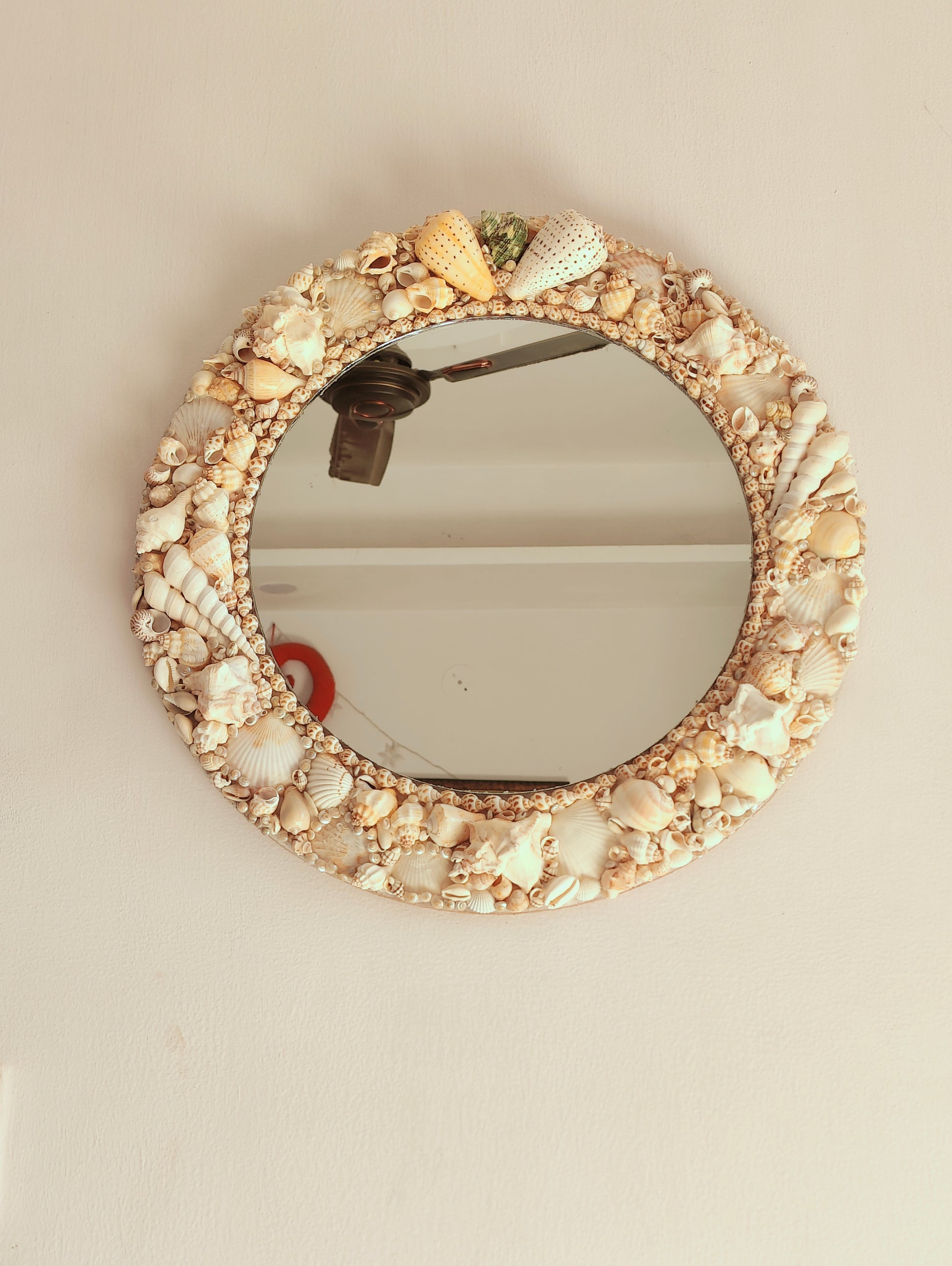 Handcrafted Seashell Round Mirror – Coastal Nautical Wall Décor 16inch - Shellkrafts