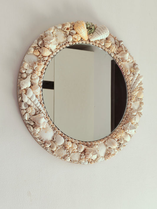 Handcrafted Seashell Round Mirror – Coastal Nautical Wall Décor 16inch - Shellkrafts