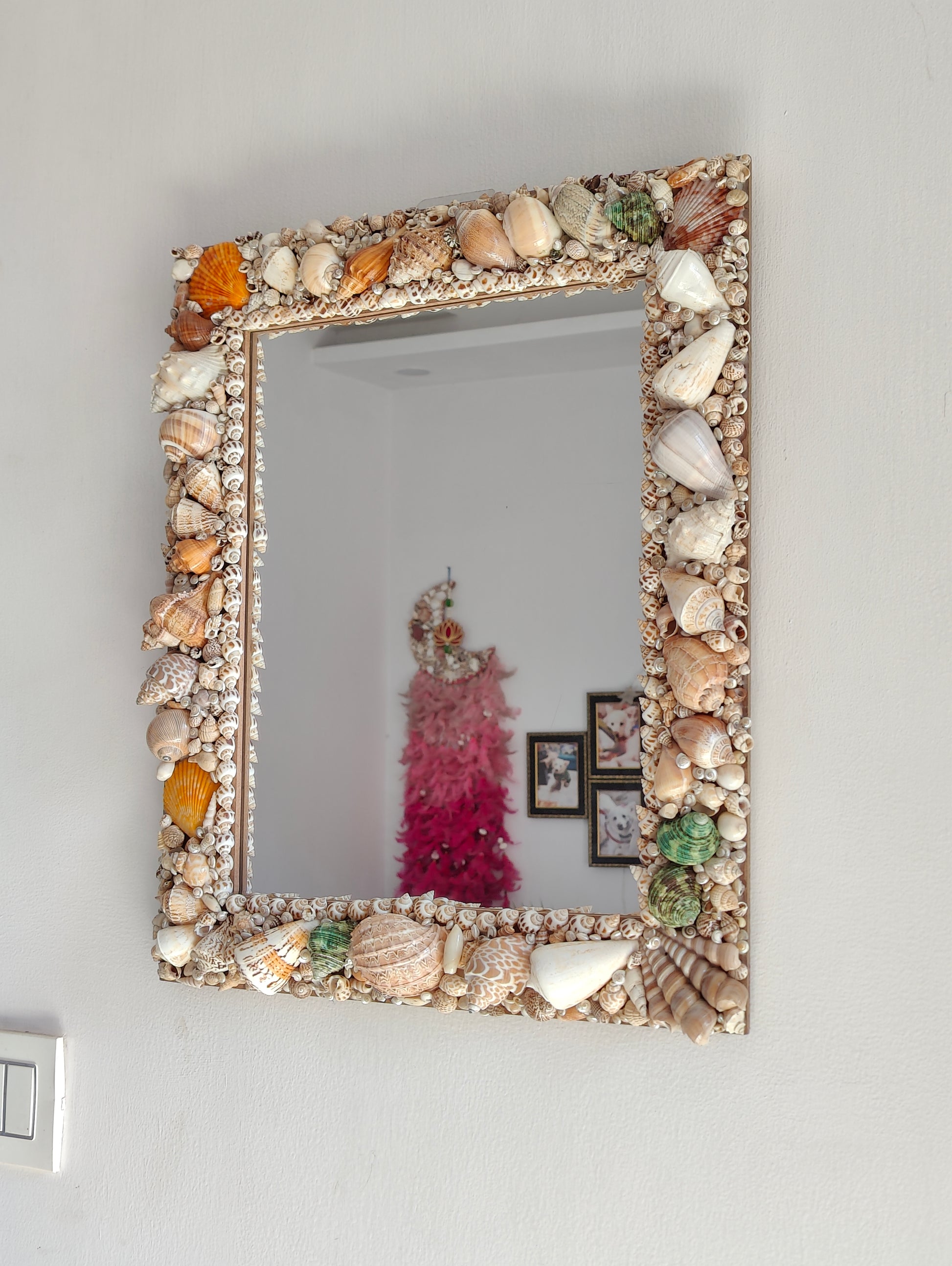Handcrafted Square Seashell Mirror – Coastal Beach-Inspired Wall Décor 15x19Inch - Shellkrafts