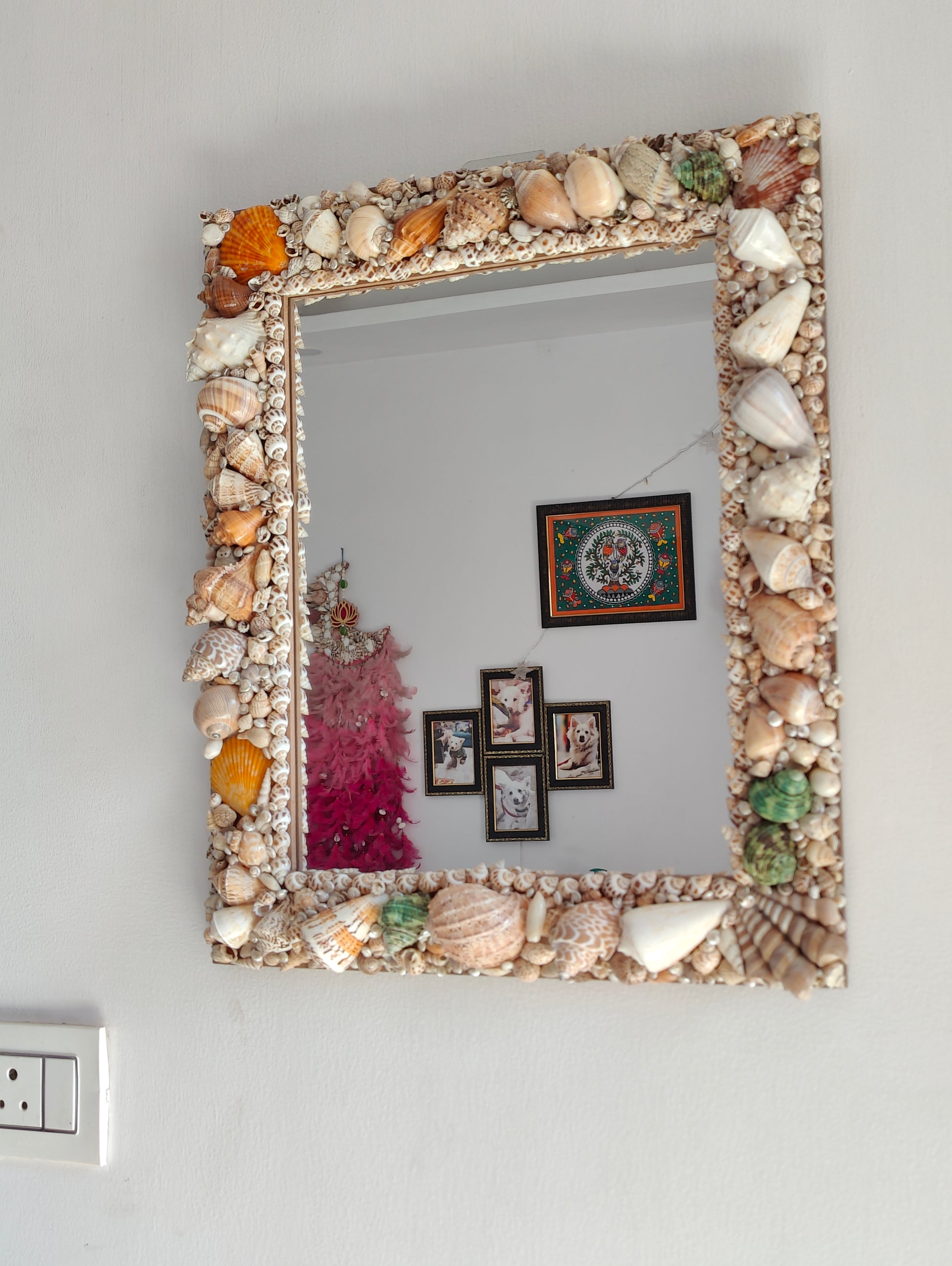 Handcrafted Square Seashell Mirror – Coastal Beach-Inspired Wall Décor 15x19Inch - Shellkrafts