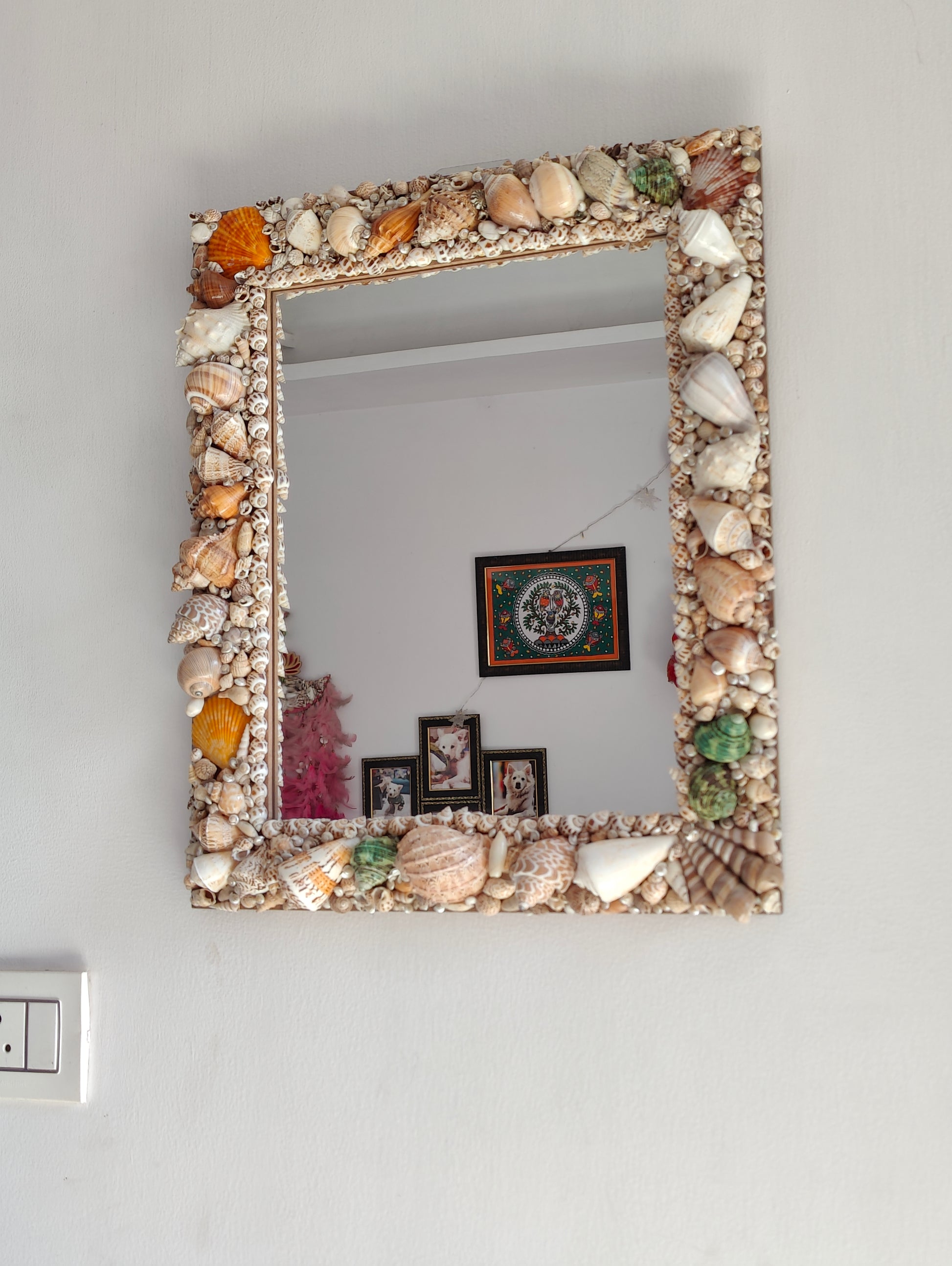 Handcrafted Square Seashell Mirror – Coastal Beach-Inspired Wall Décor 15x19Inch - Shellkrafts