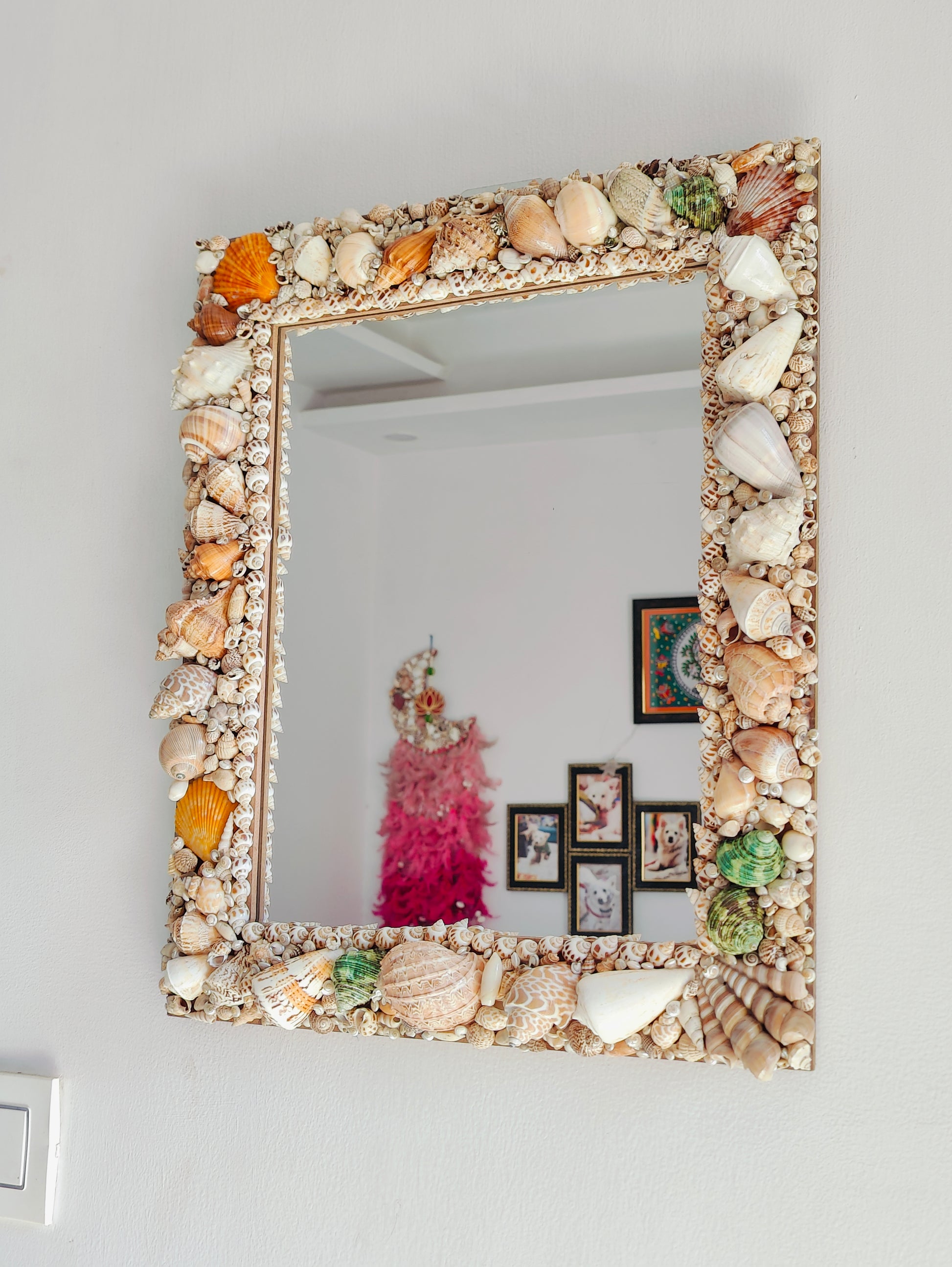 Handcrafted Square Seashell Mirror – Coastal Beach-Inspired Wall Décor 15x19Inch - Shellkrafts