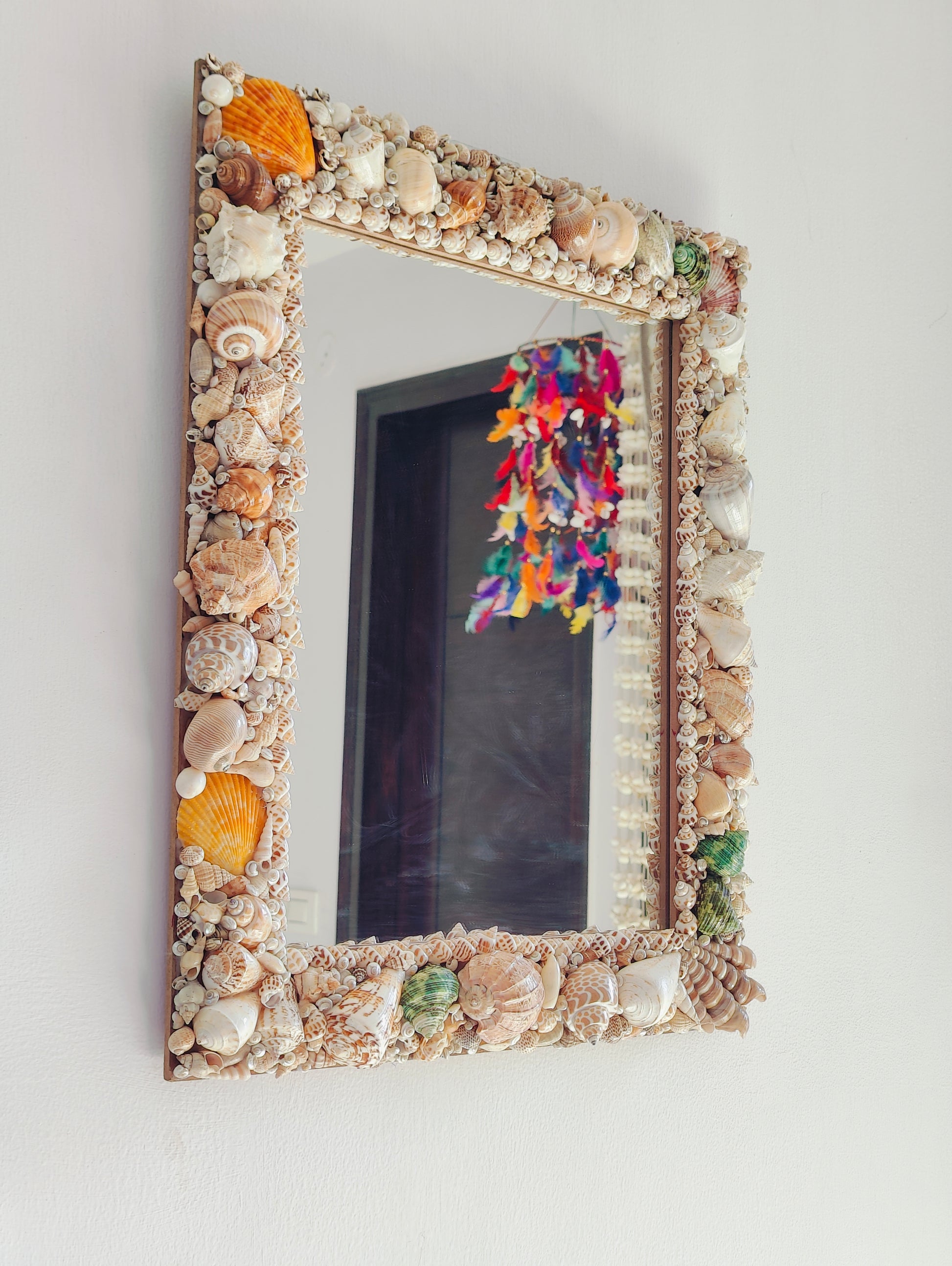 Handcrafted Square Seashell Mirror – Coastal Beach-Inspired Wall Décor 15x19Inch - Shellkrafts