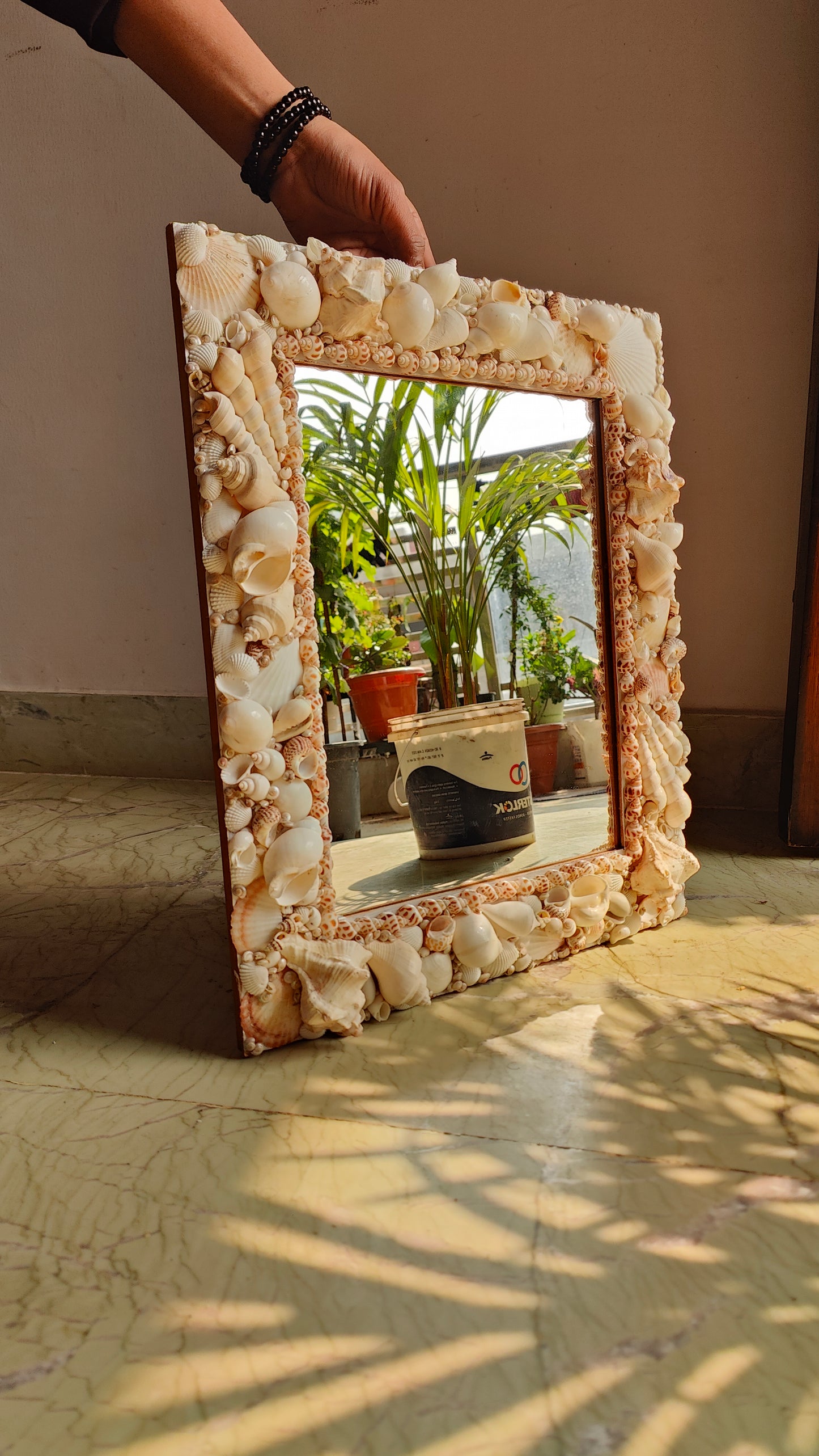Handcrafted Square Seashell Mirror – Elegant White Coastal Wall Décor 15x19inch - Shellkrafts