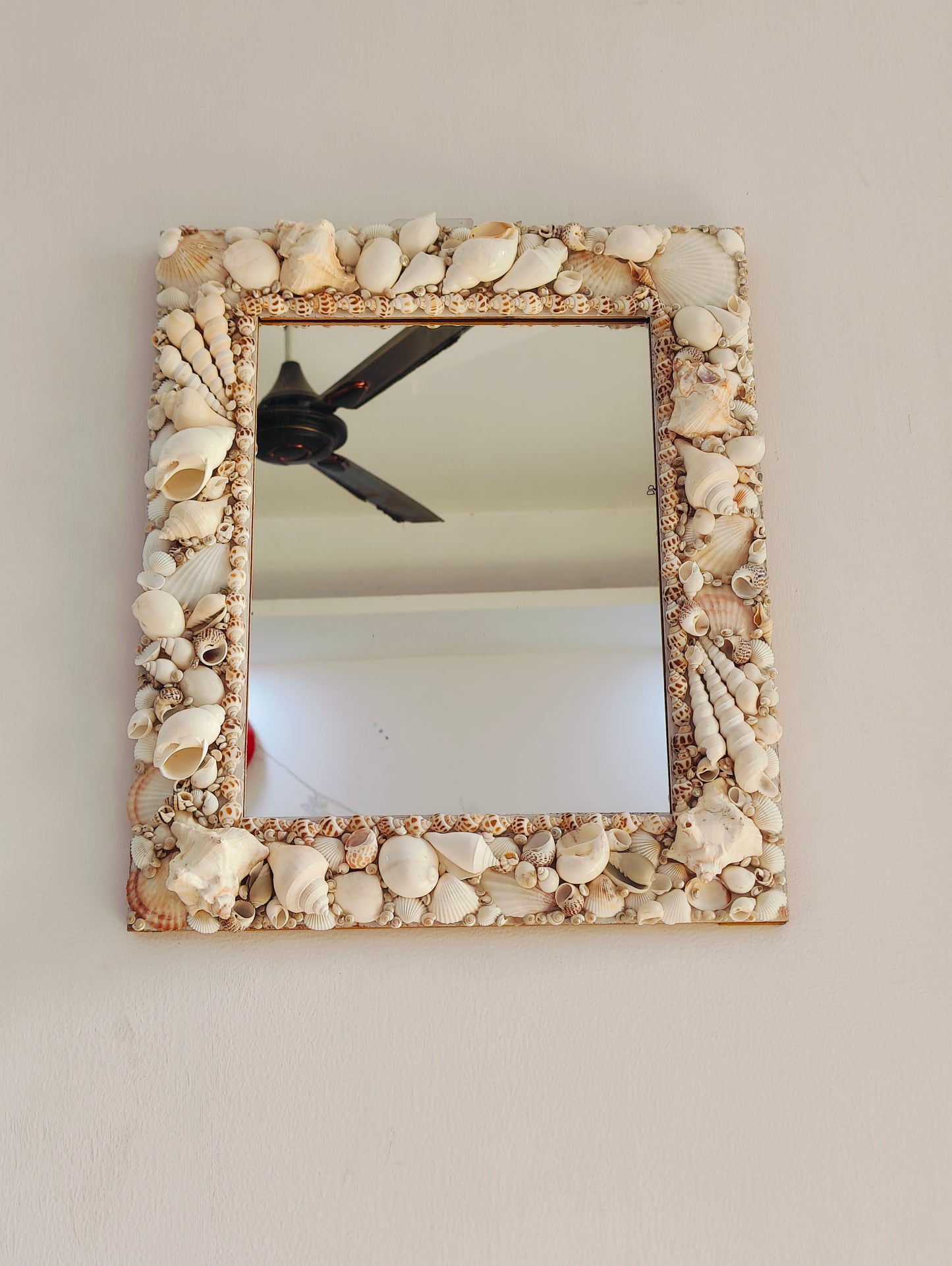 Handcrafted Square Seashell Mirror – Elegant White Coastal Wall Décor 15x19inch - Shellkrafts