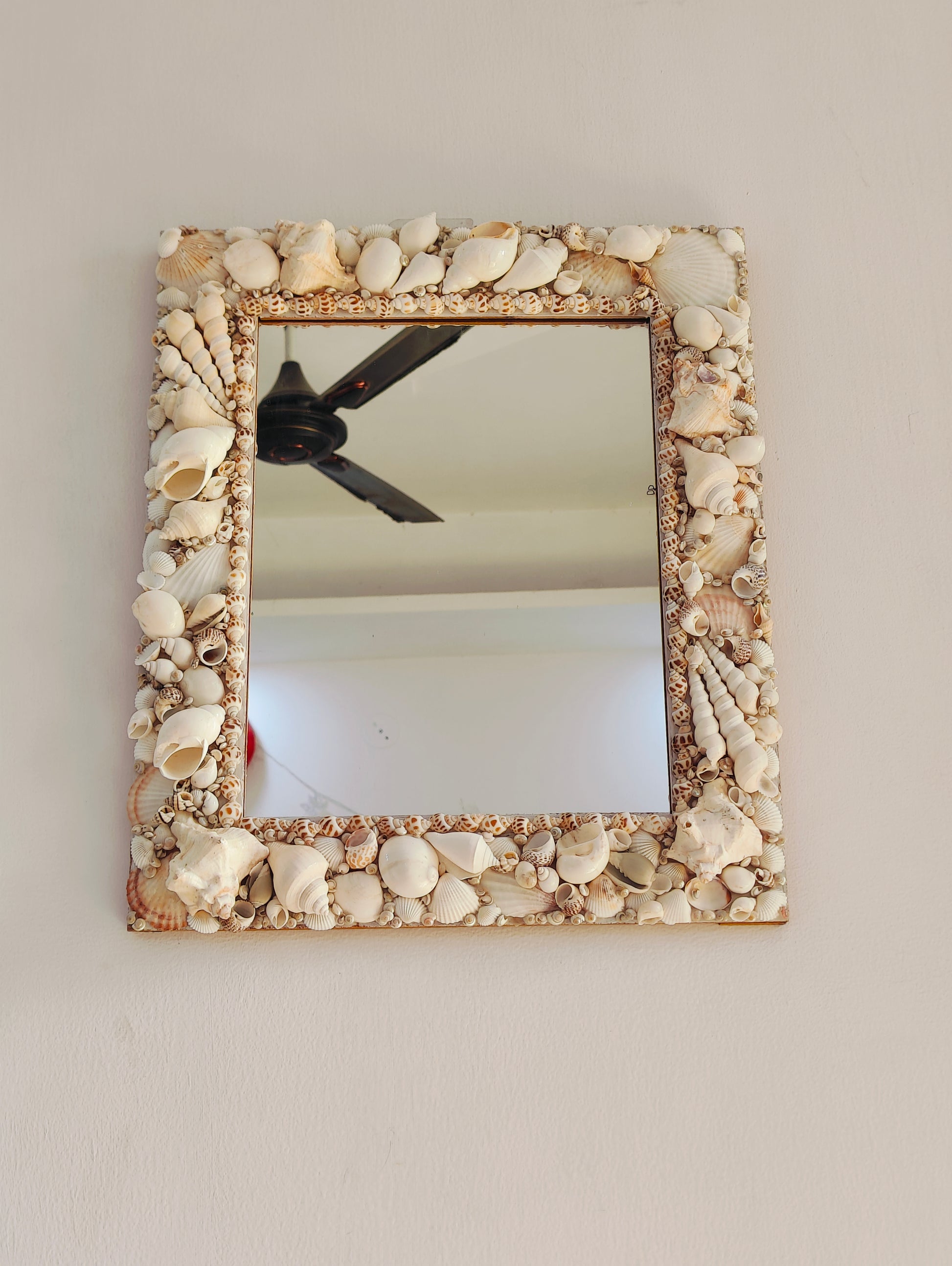 Handcrafted Square Seashell Mirror – Elegant White Coastal Wall Décor 15x19inch - Shellkrafts