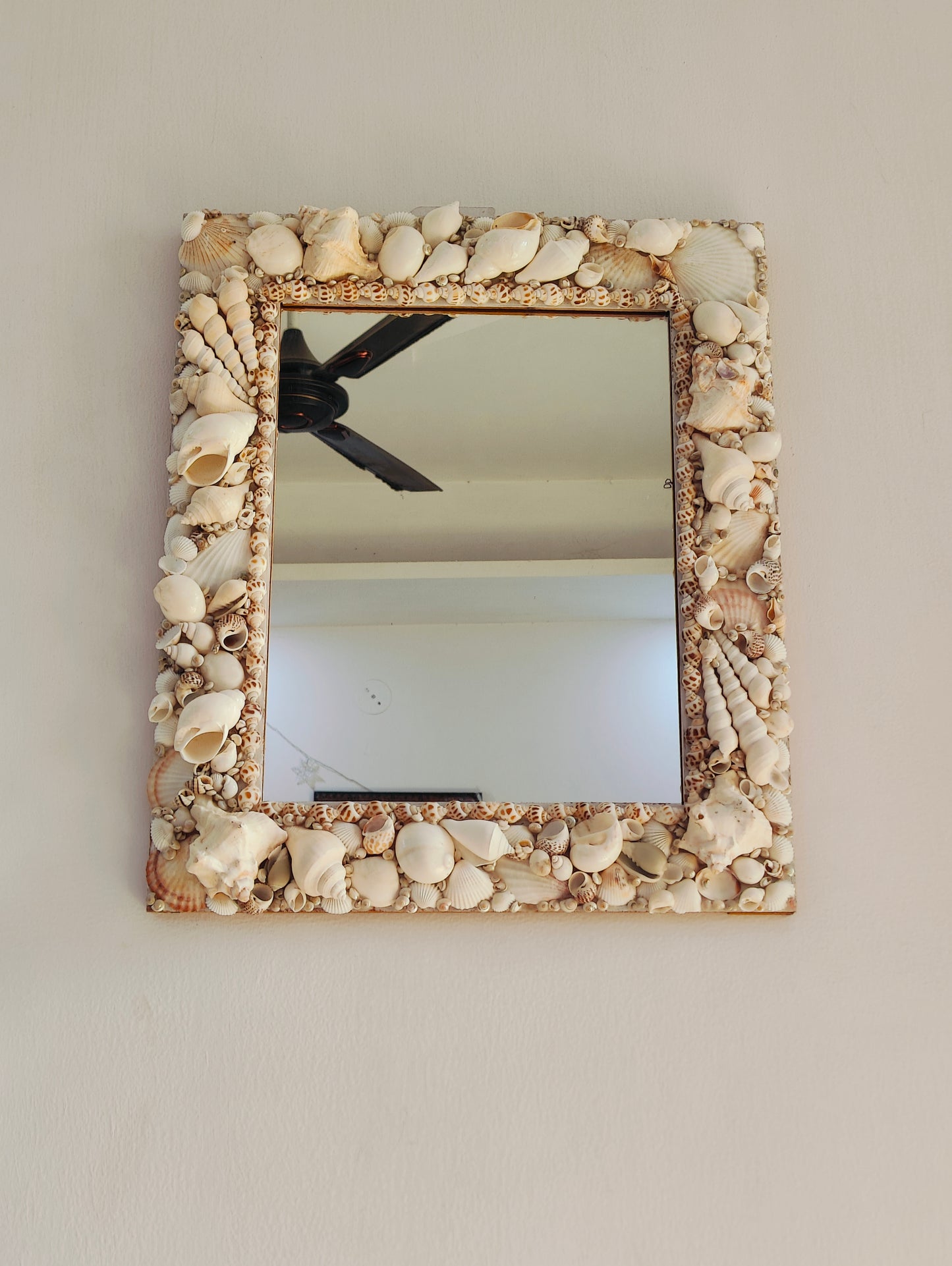 Handcrafted Square Seashell Mirror – Elegant White Coastal Wall Décor 15x19inch - Shellkrafts