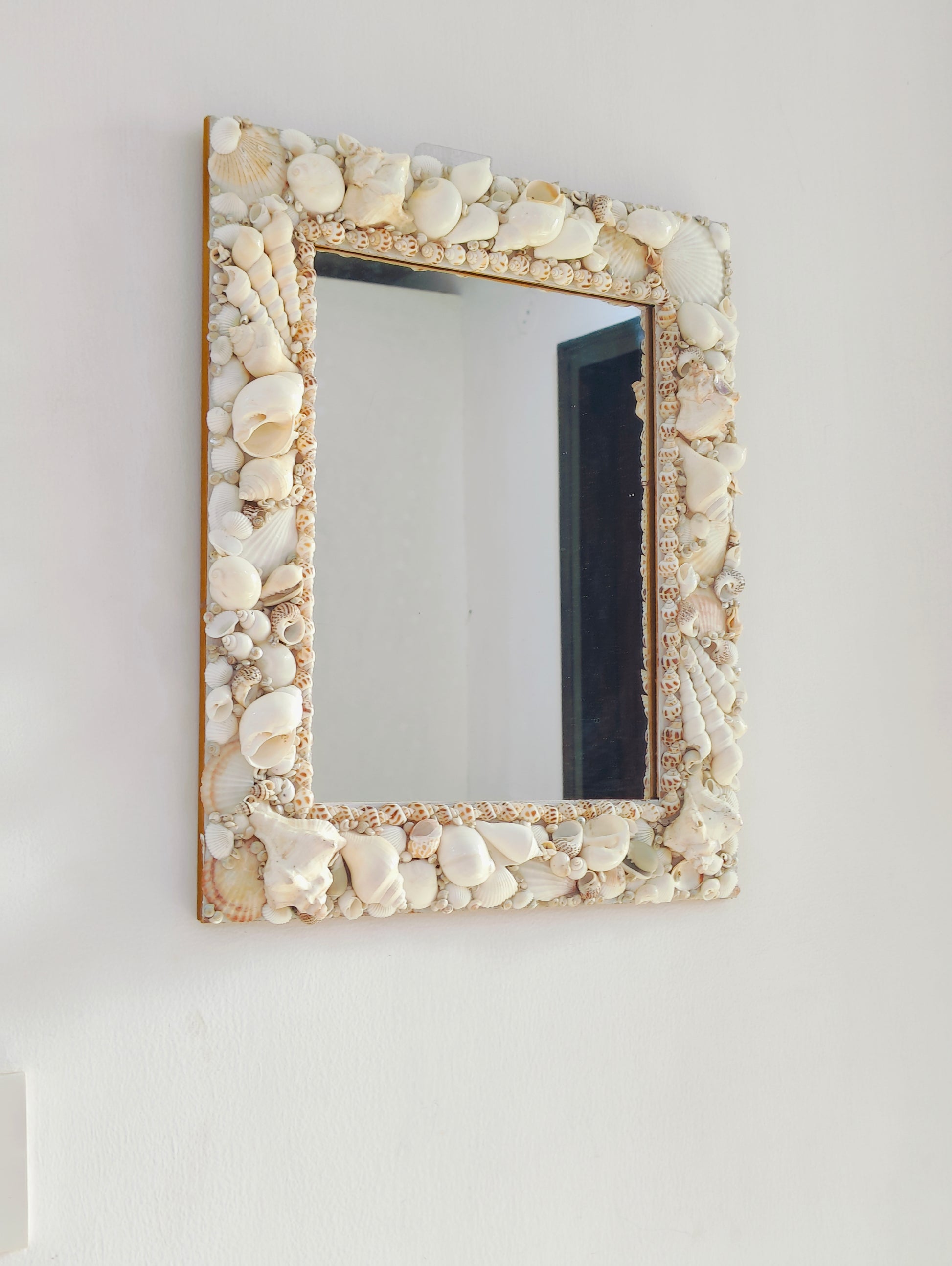 Handcrafted Square Seashell Mirror – Elegant White Coastal Wall Décor 15x19inch - Shellkrafts