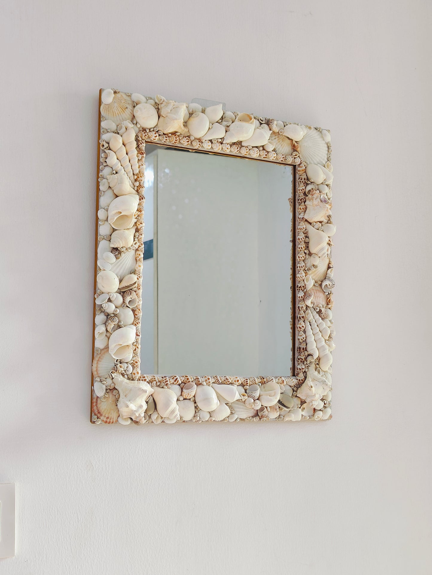 Handcrafted Square Seashell Mirror – Elegant White Coastal Wall Décor 15x19inch - Shellkrafts