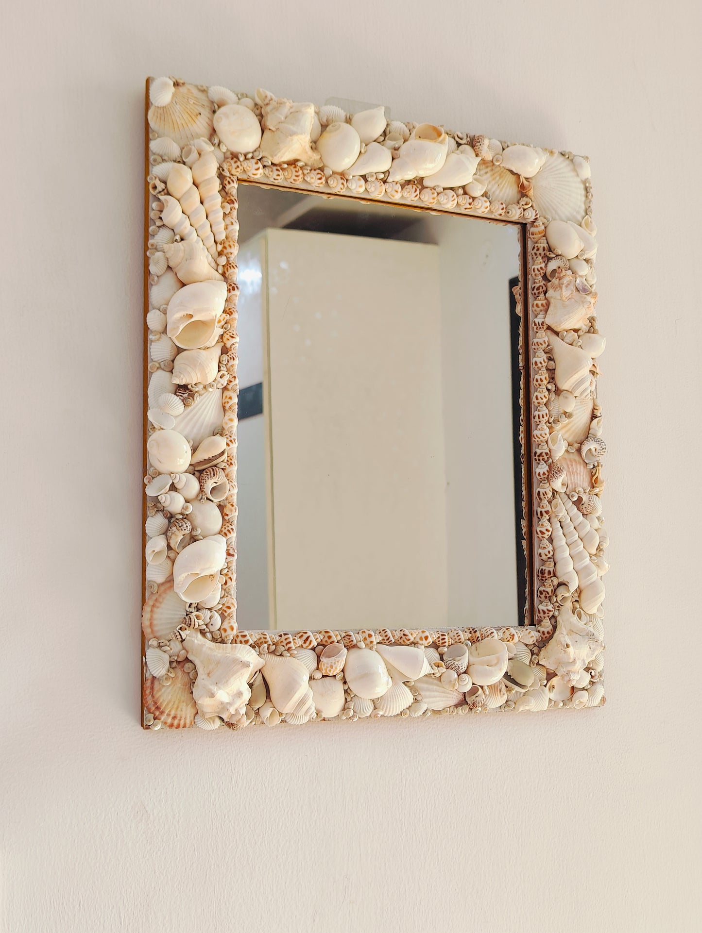 Handcrafted Square Seashell Mirror – Elegant White Coastal Wall Décor 15x19inch - Shellkrafts