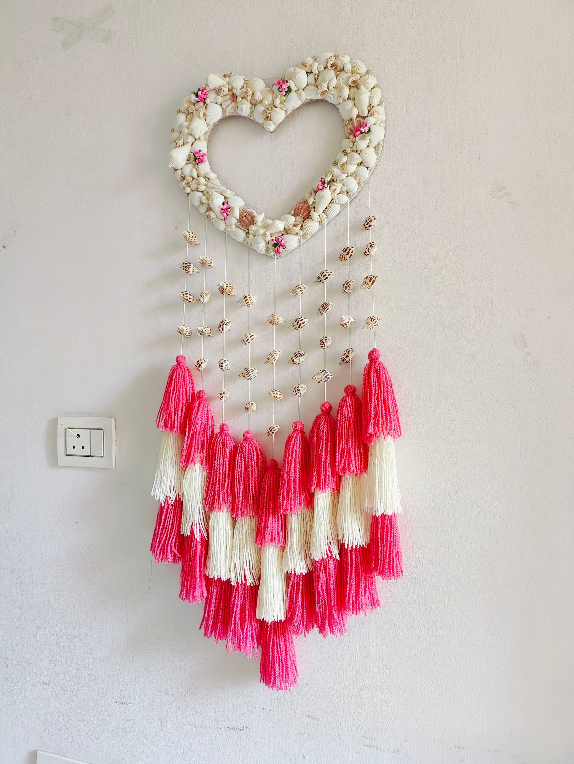 Coastal Heart Boho Wall Hanging – Handmade Seashell DreamCatcher - Shellkrafts