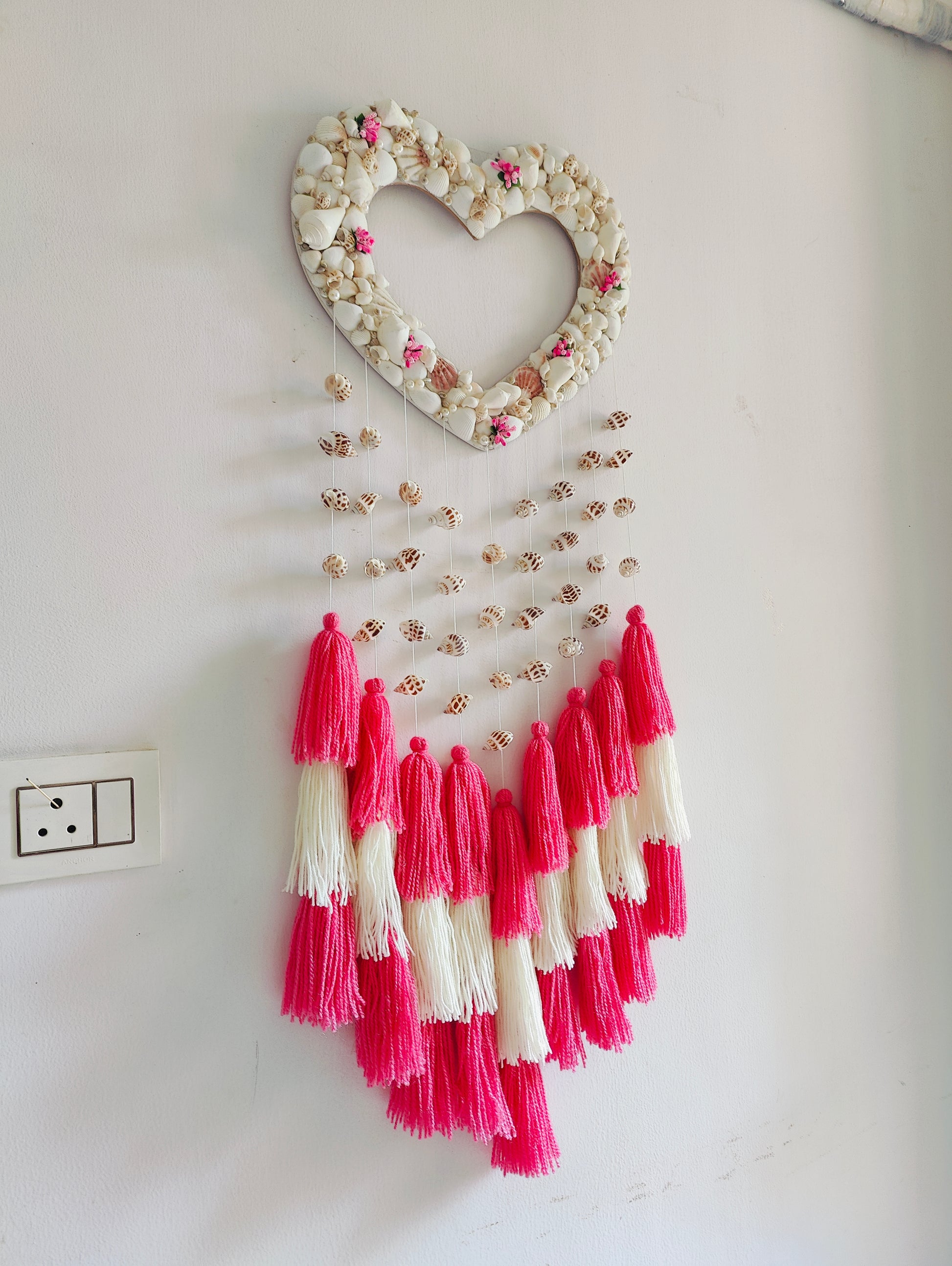 Coastal Heart Boho Wall Hanging – Handmade Seashell DreamCatcher - Shellkrafts