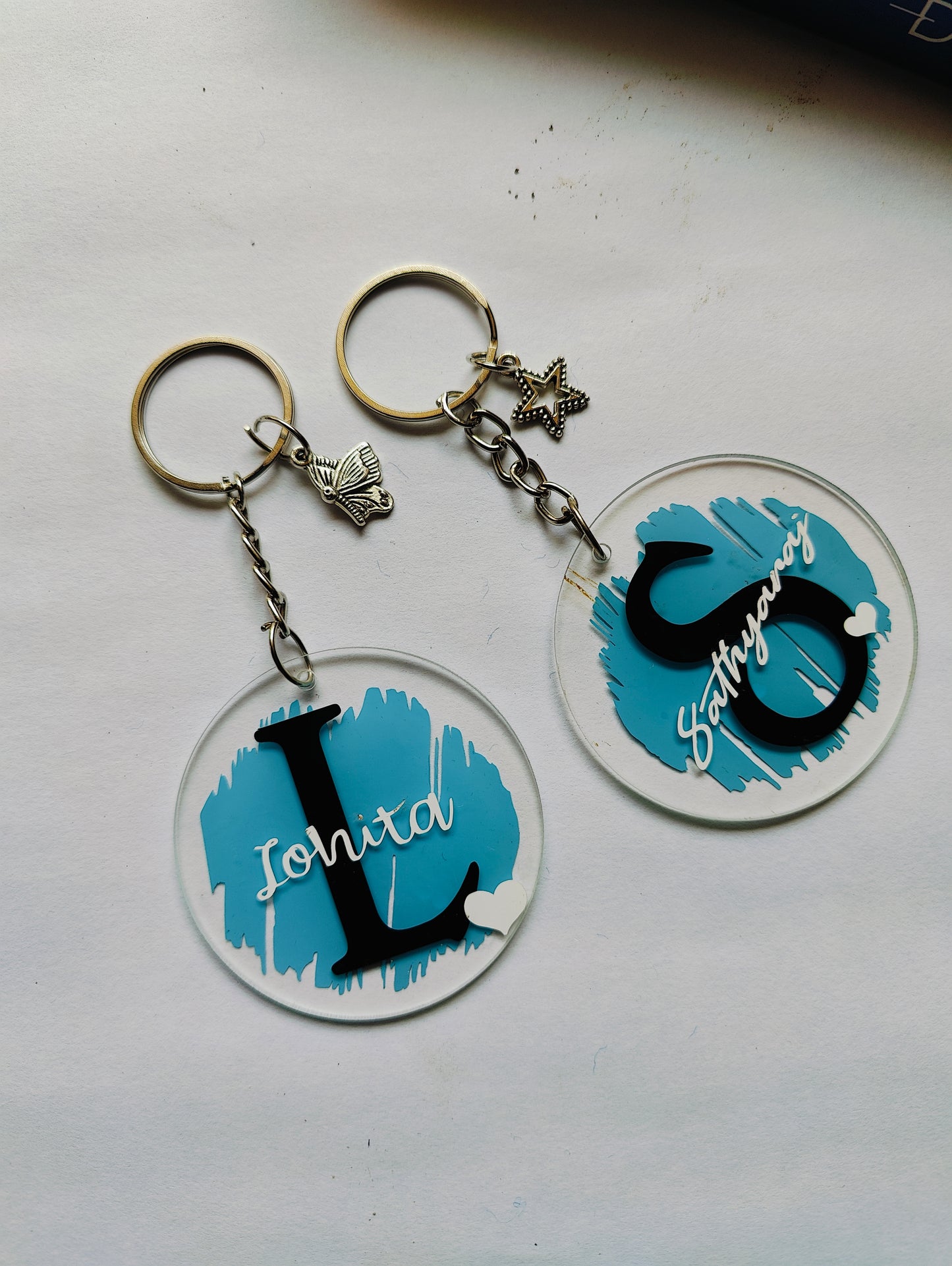 Personalized Acrylic Name Keychain – Sky Blue Monogram Charm - Shellkrafts