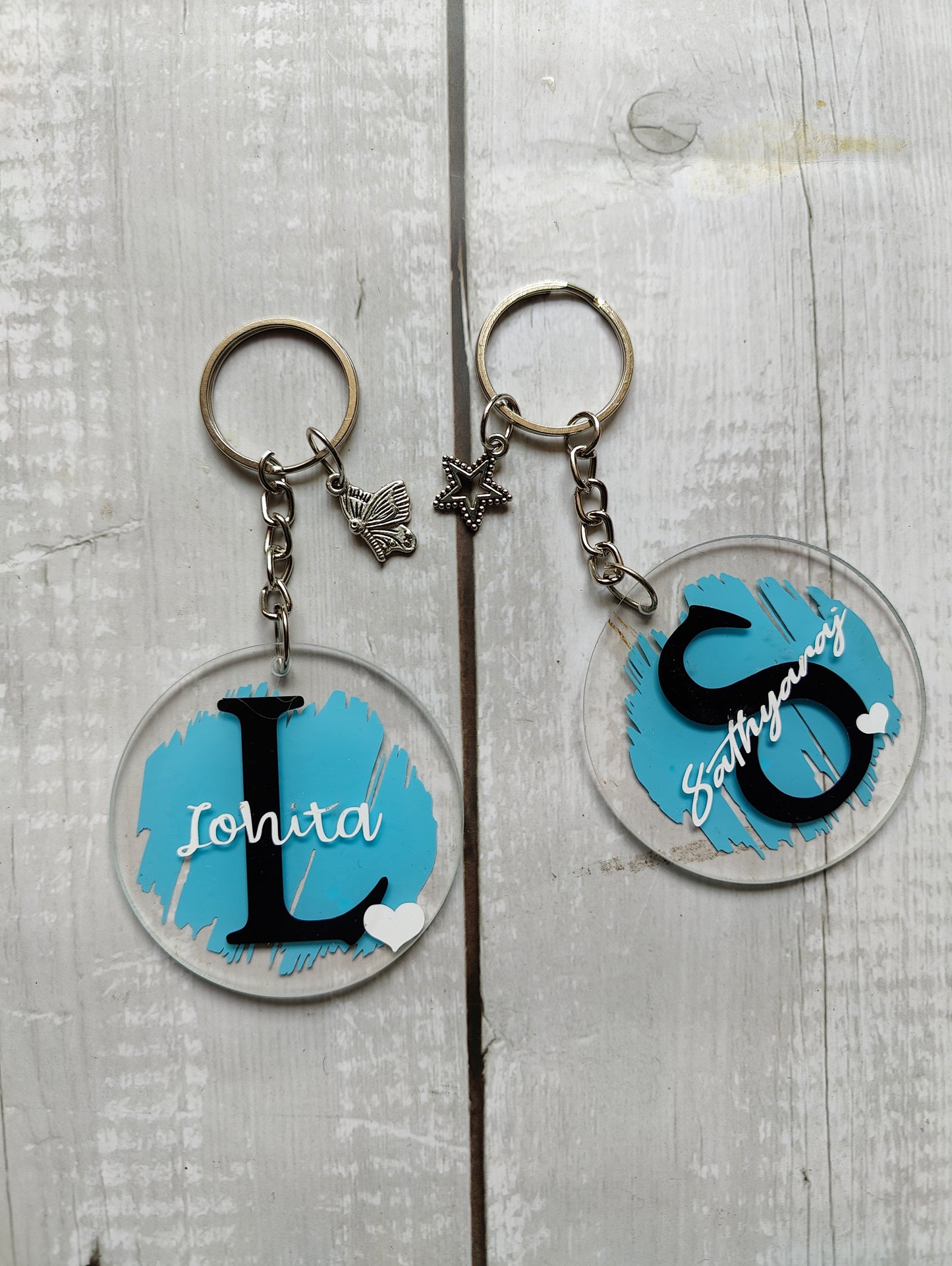 Personalized Acrylic Name Keychain – Sky Blue Monogram Charm - Shellkrafts