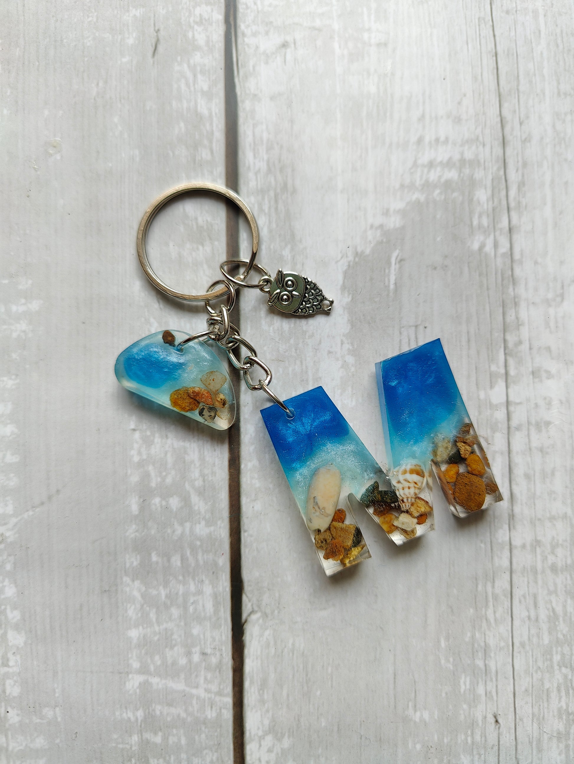 Handmade Resin Beach Alphabet Charm Keychain - Shellkrafts