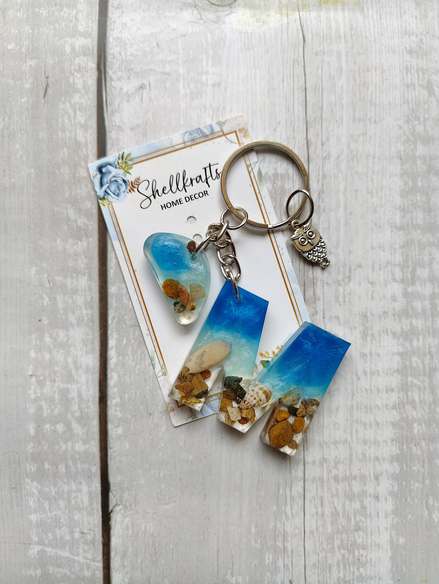 Handmade Resin Beach Alphabet Charm Keychain