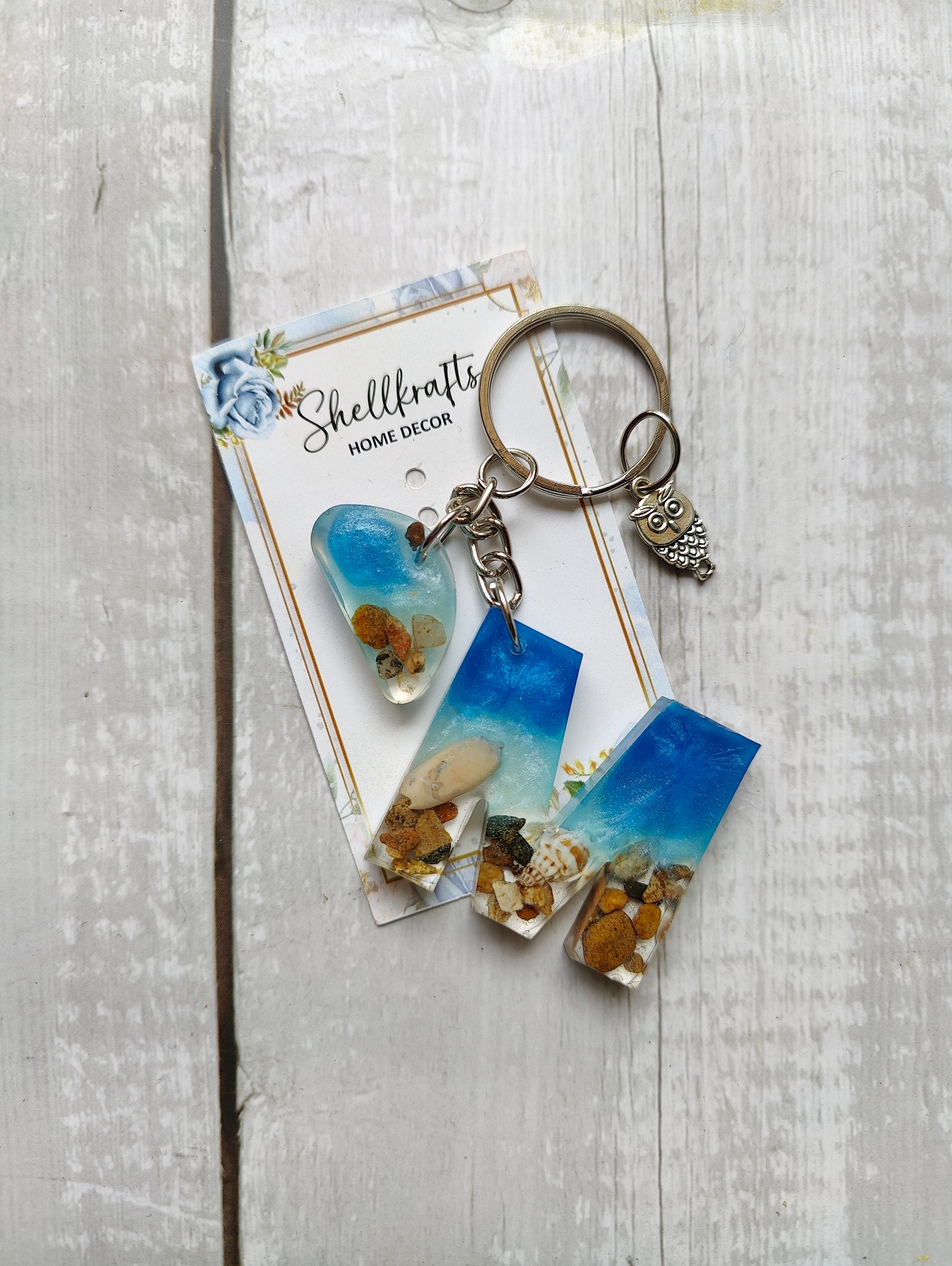 Handmade Resin Beach Alphabet Charm Keychain - Shellkrafts