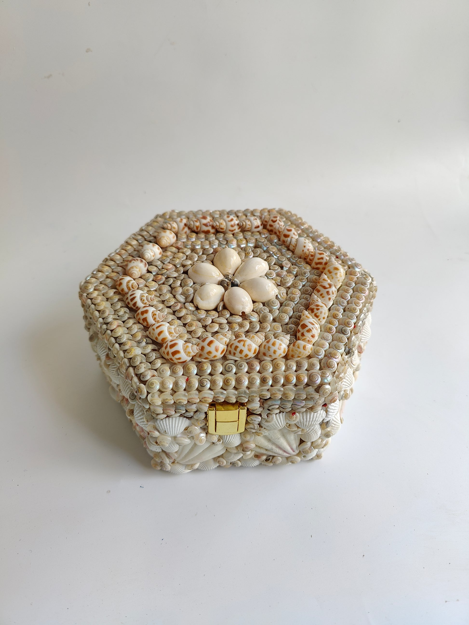 Coastal Charm: Hexagon Shell Trinket Box - Shellkrafts