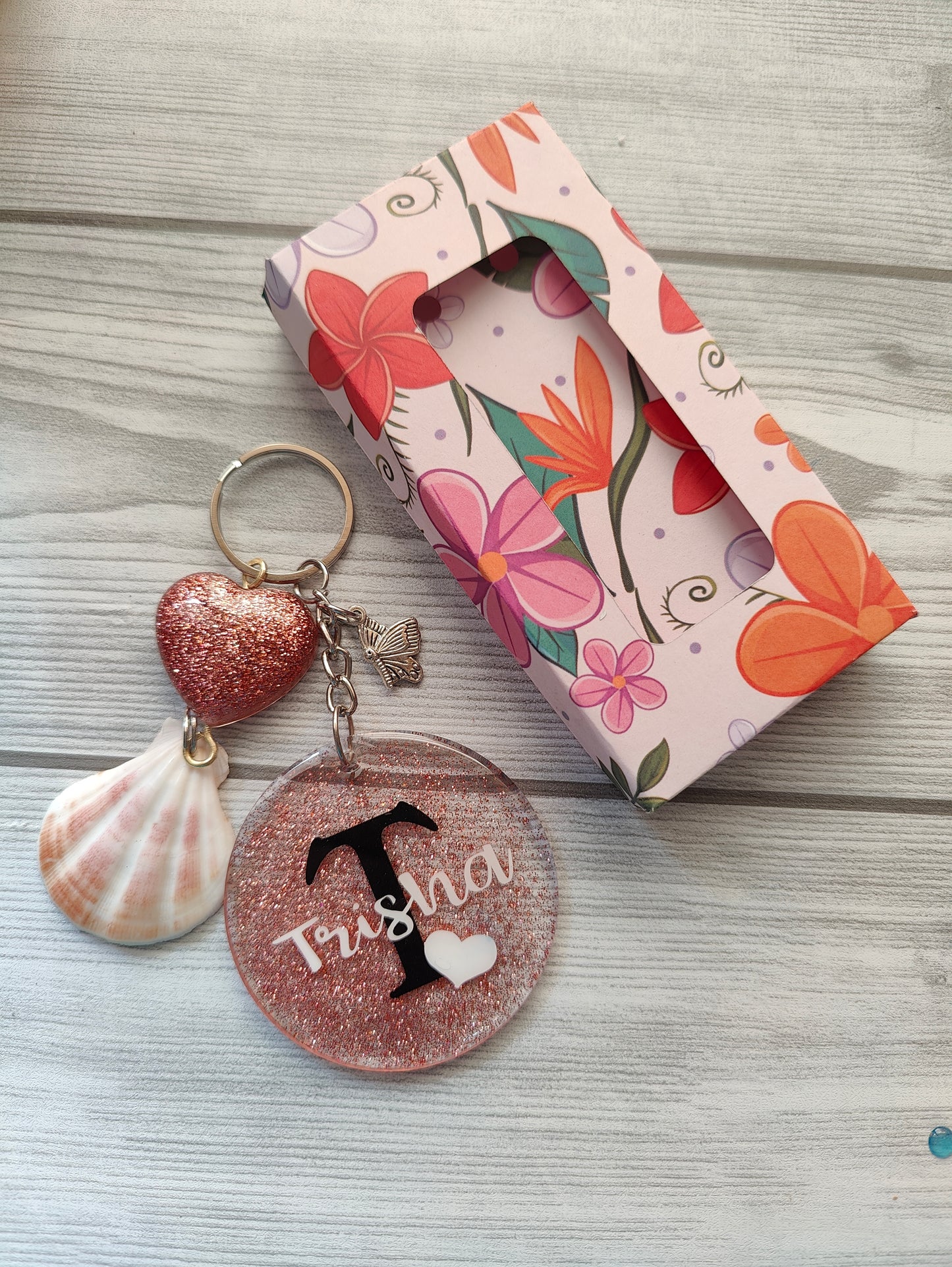 Personalized Glitter Keychain with Name, Shell Charm & Gift Box – Custom Name Keyring for Women & Girls - Shellkrafts