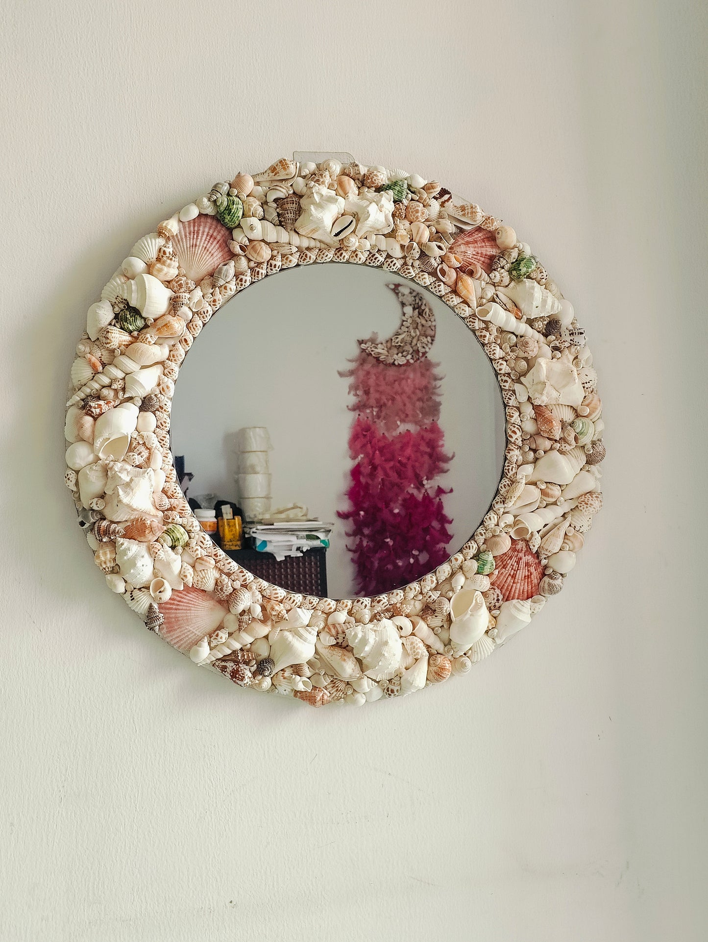 Handcrafted Round Sea Shell Mirror – Coastal Wall Decor 18inch